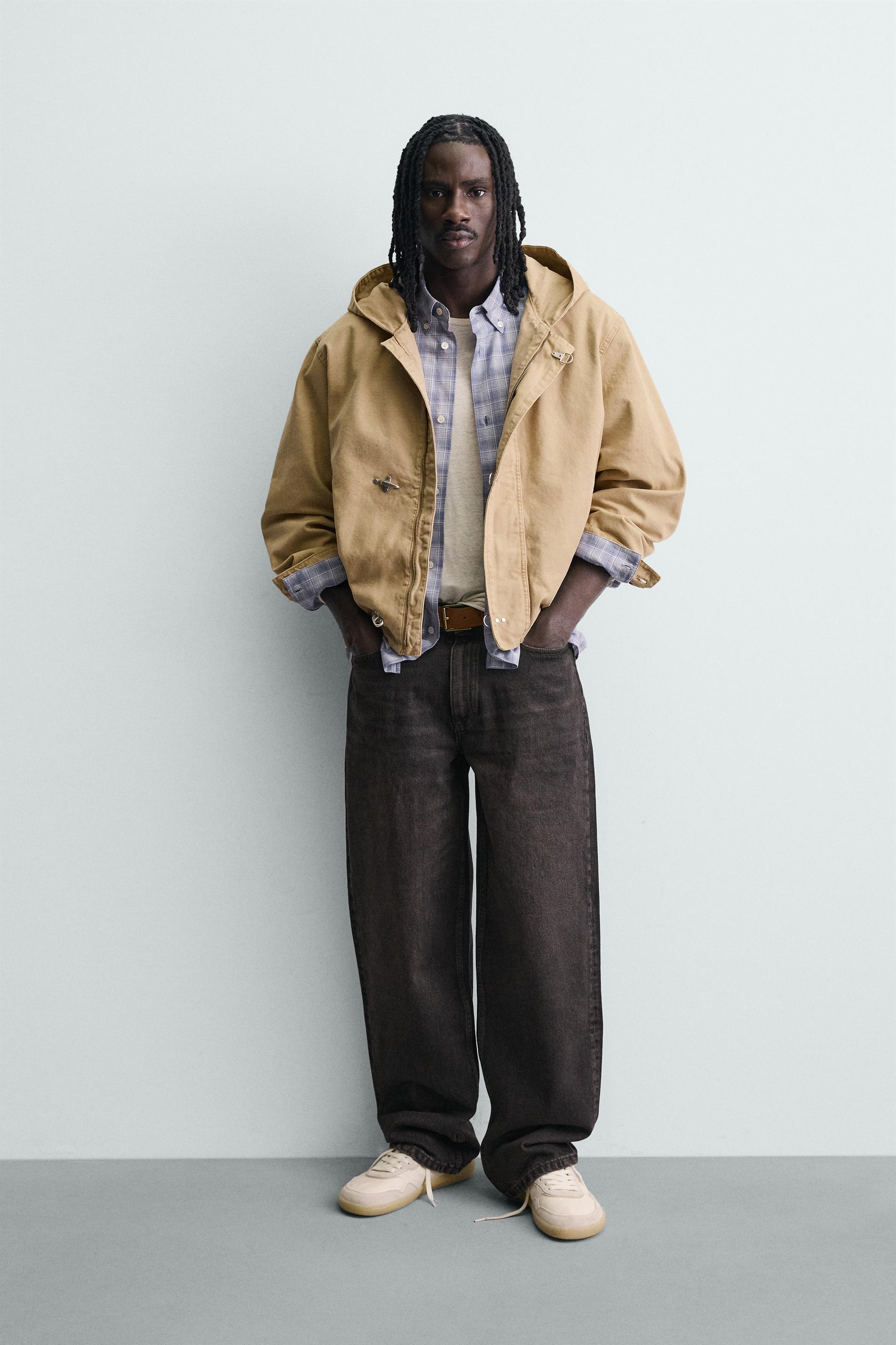 Zara RELAXED FIT HOODED FIREMAN CLASP JACKET — Beige