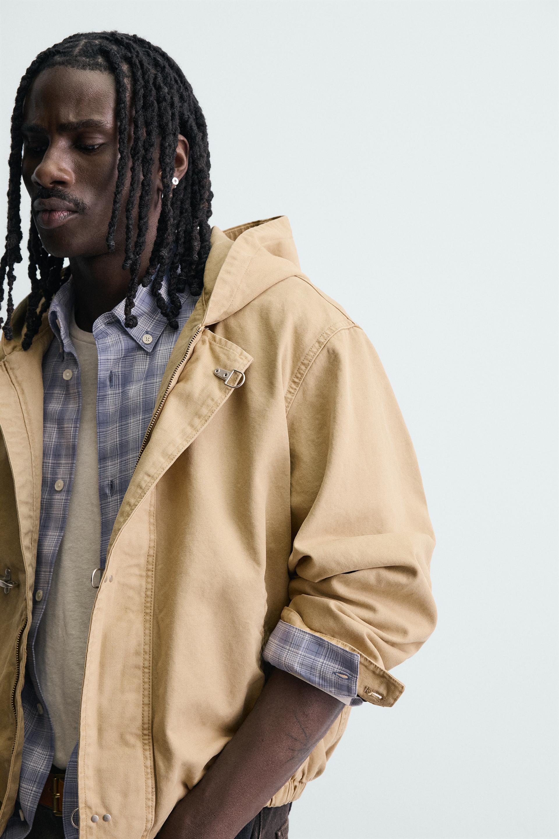 Zara RELAXED FIT HOODED FIREMAN CLASP JACKET — Beige