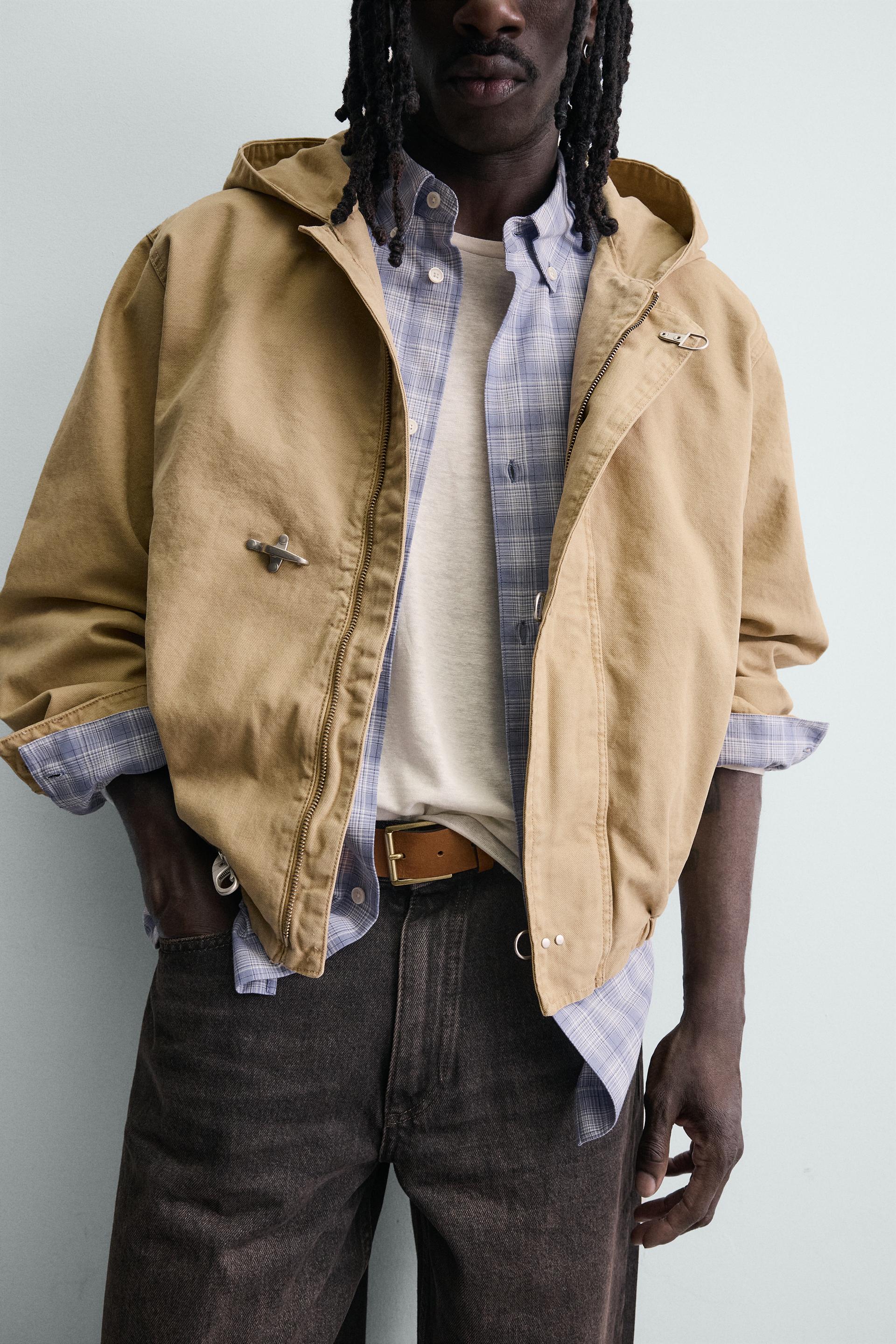 Zara RELAXED FIT HOODED FIREMAN CLASP JACKET — Beige