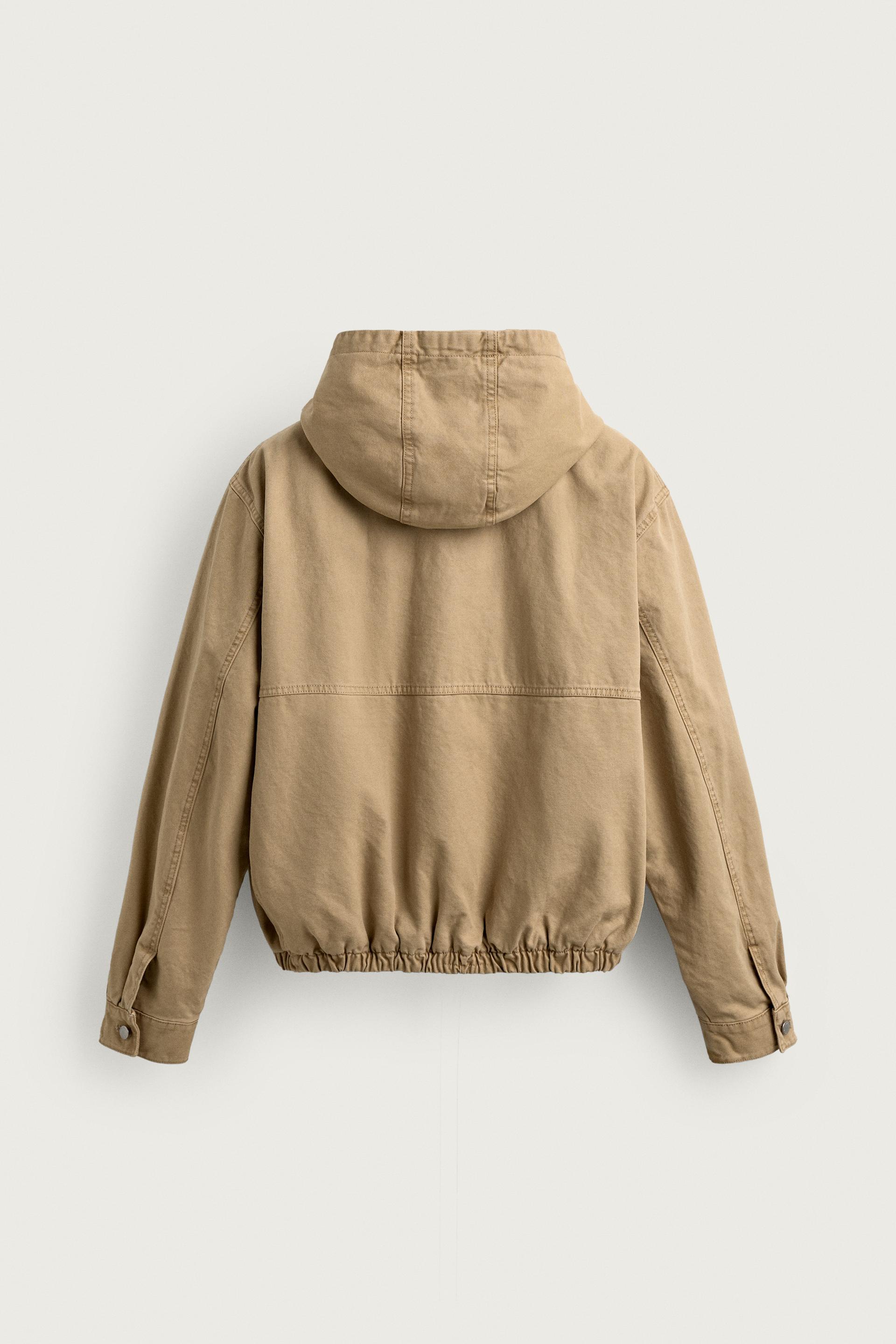 Zara RELAXED FIT HOODED FIREMAN CLASP JACKET — Beige