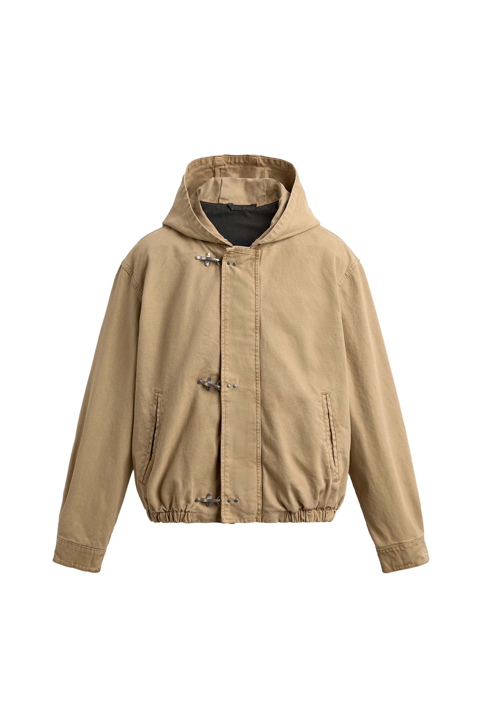 Zara RELAXED FIT HOODED FIREMAN CLASP JACKET — Beige