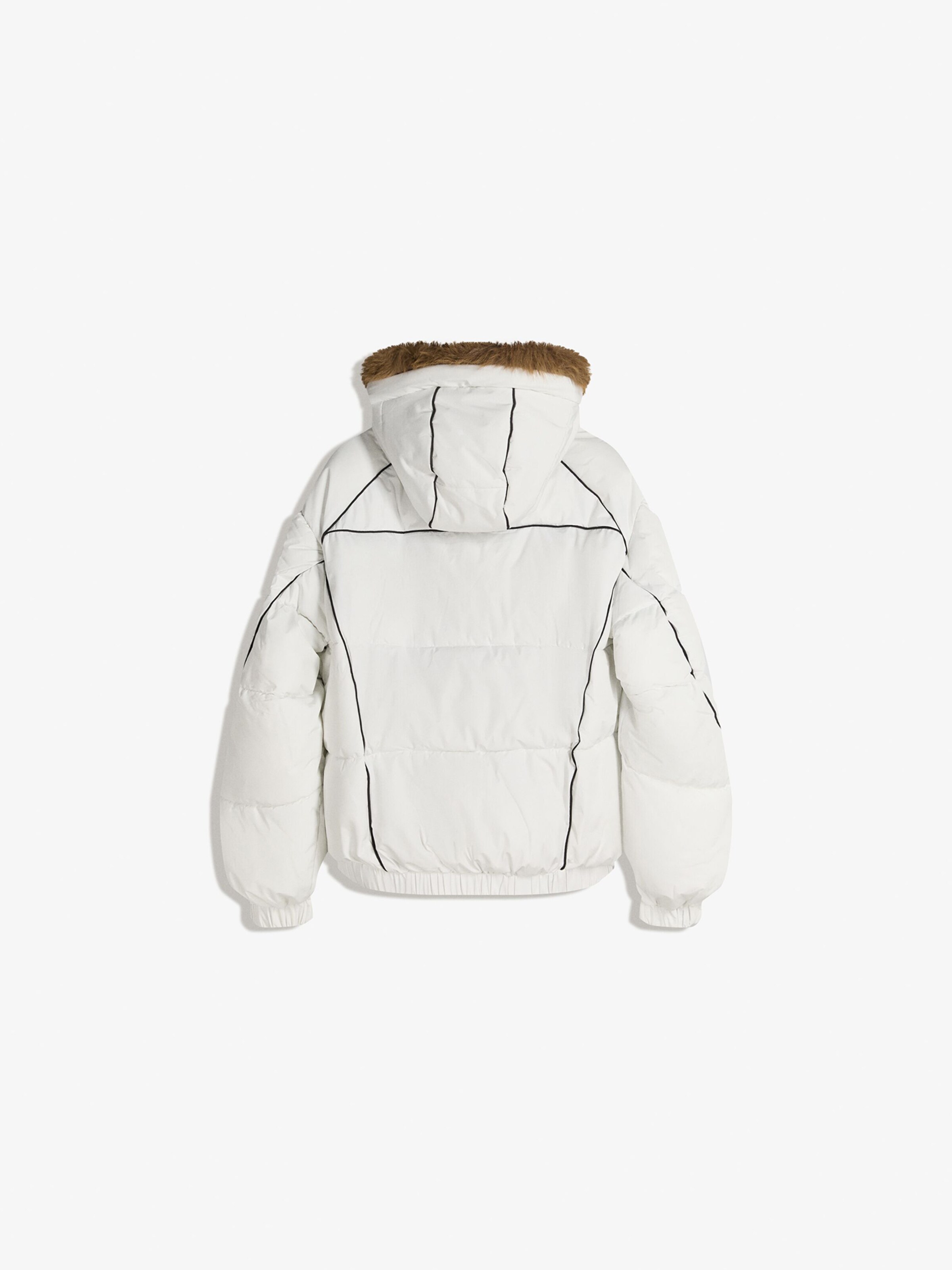 Bershka Puffer Jacket Faux Fur Hood — White