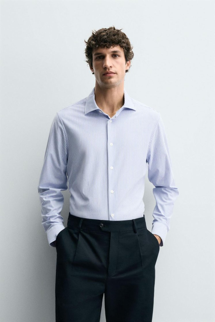 Zara CHEMISE regular fit — Bleu / Blanc
