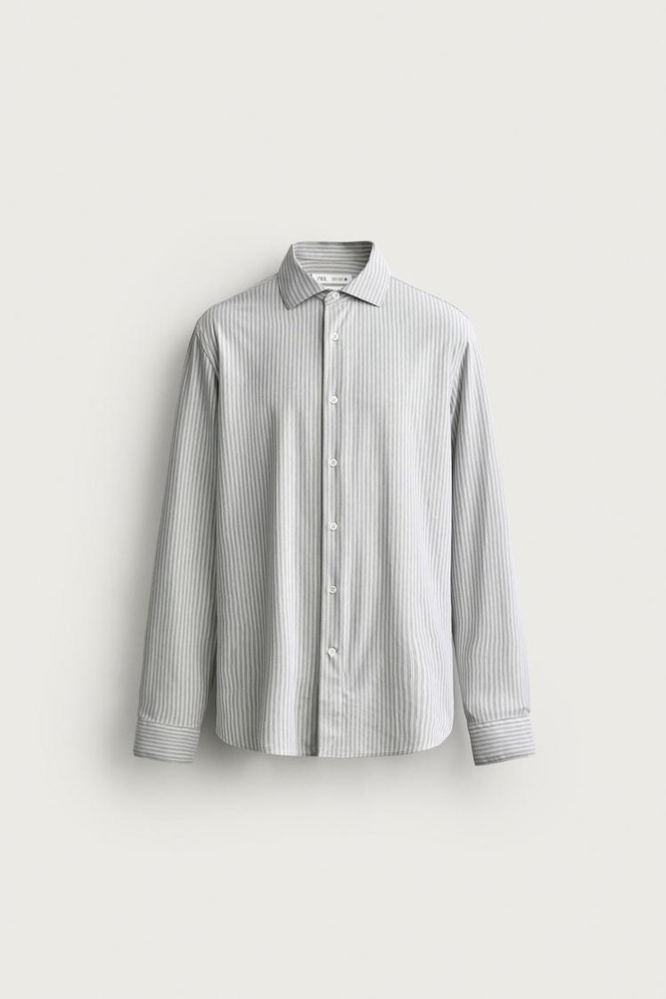 Zara CHEMISE regular fit — Vert / Écru