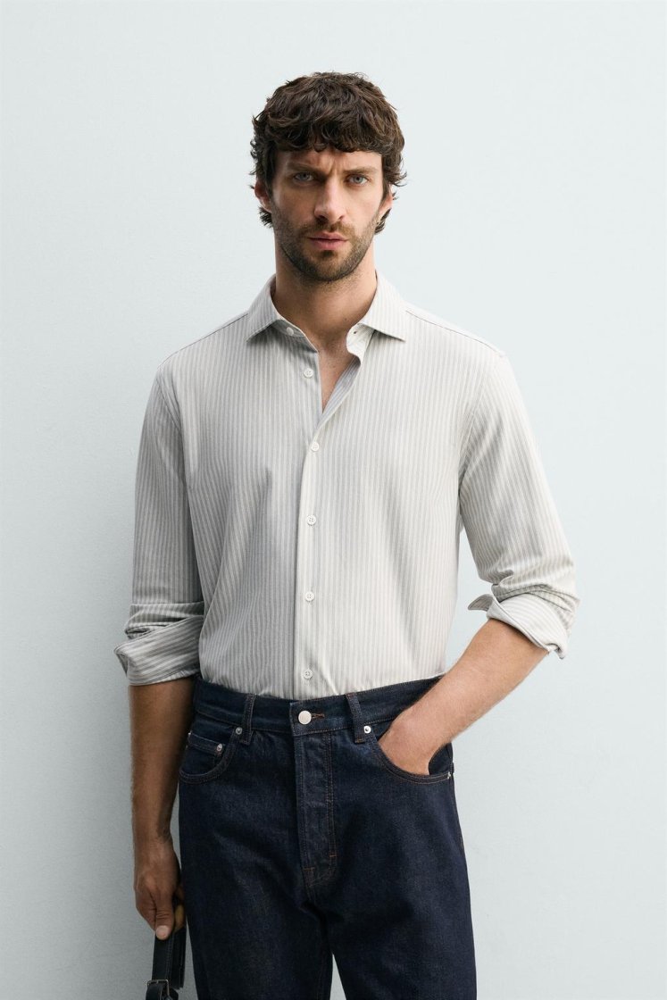 Zara CHEMISE regular fit — Vert / Écru