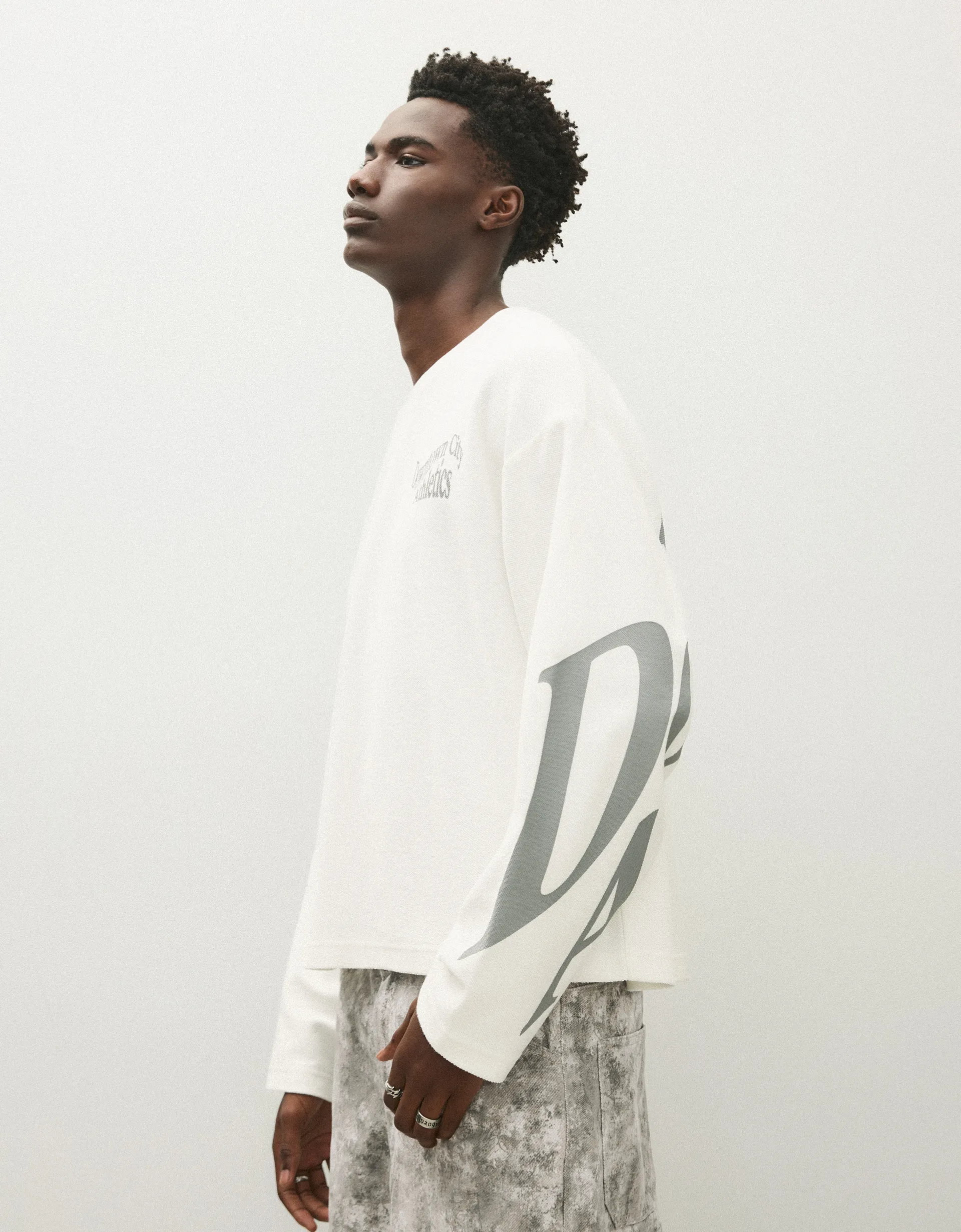 Bershka Plush Printed Sweatshirt — White