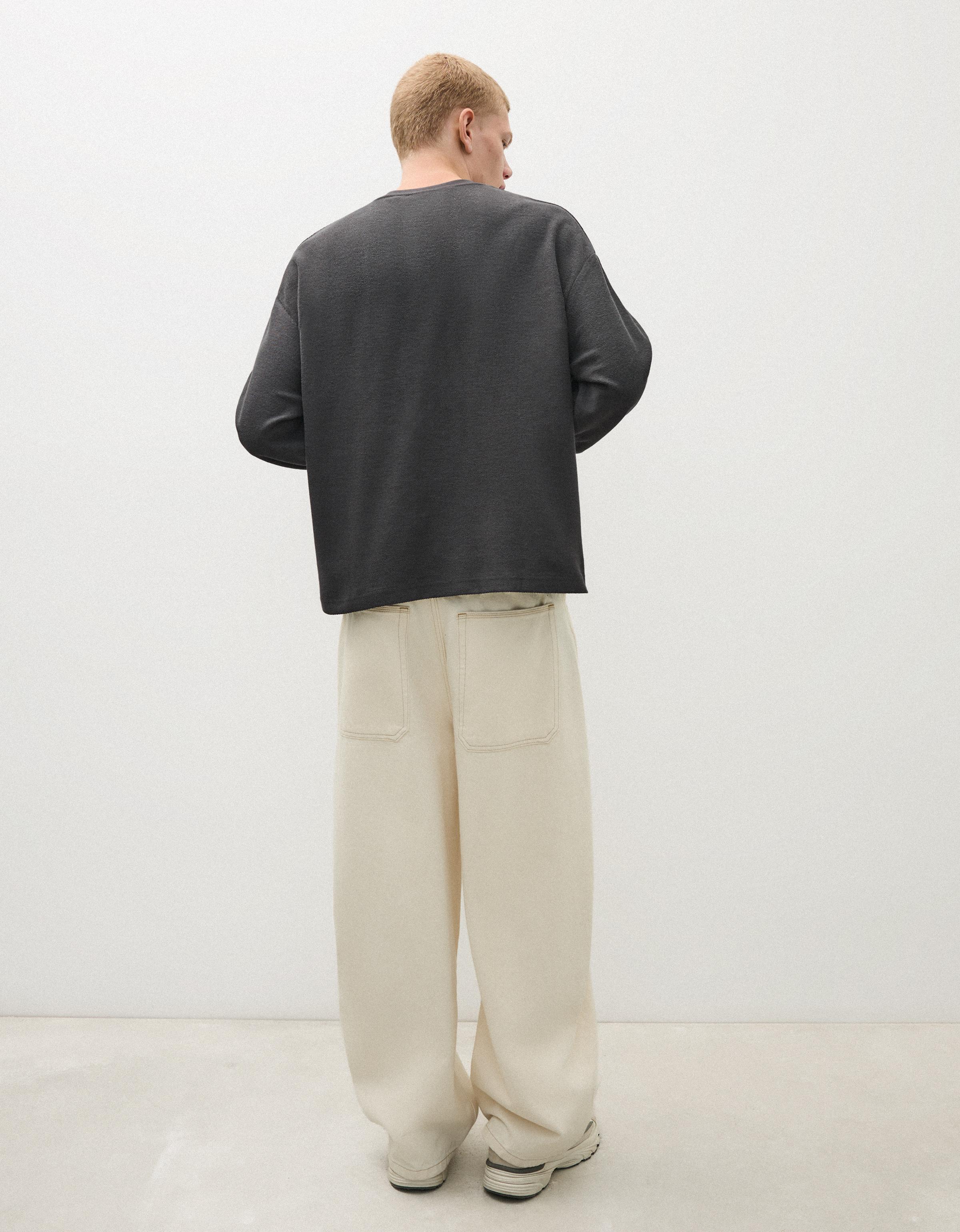 Bershka Plush Printed Sweatshirt — Navy