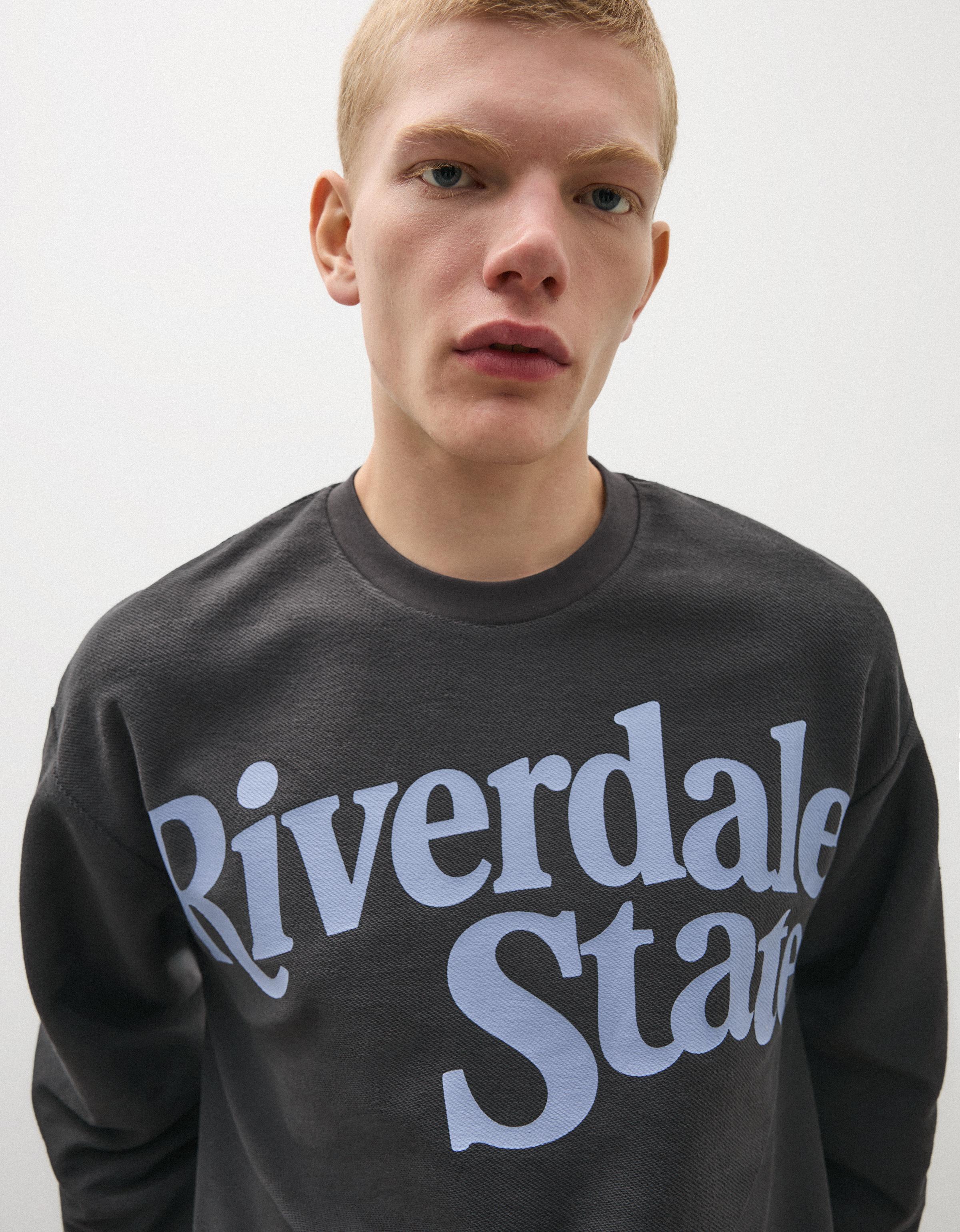 Bershka Plush Printed Sweatshirt — Navy