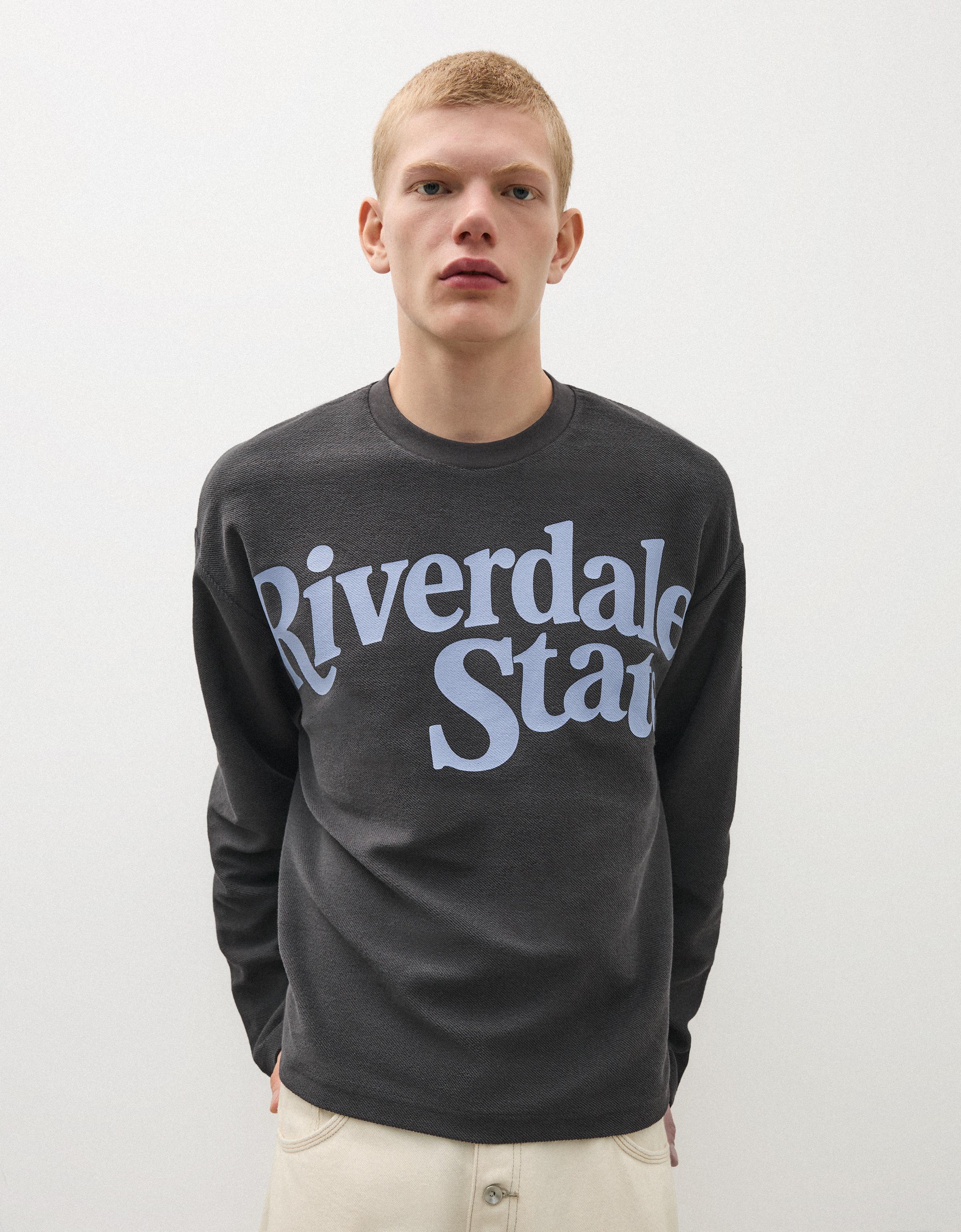 Bershka Plush Printed Sweatshirt — Navy