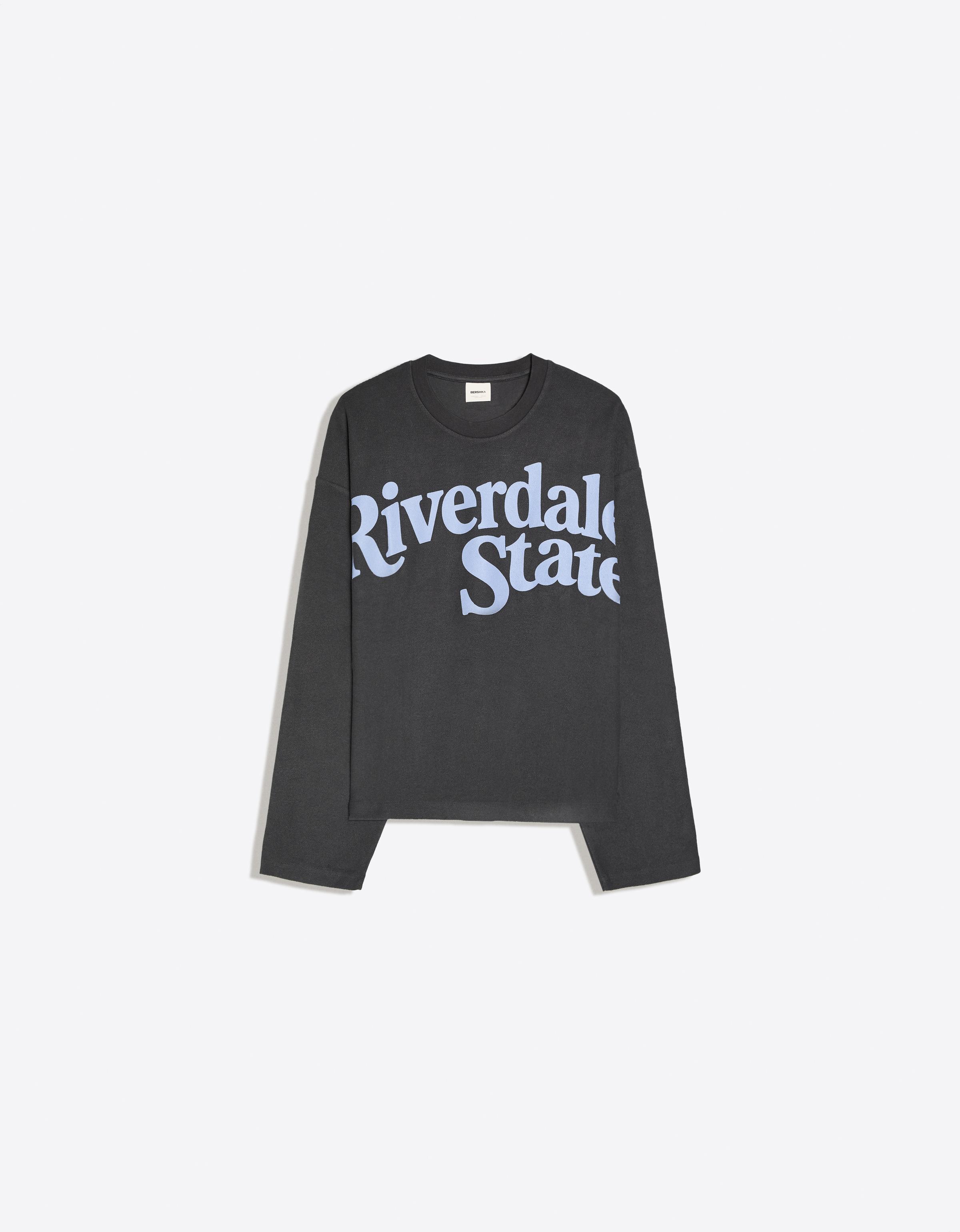 Bershka Plush Printed Sweatshirt — Navy
