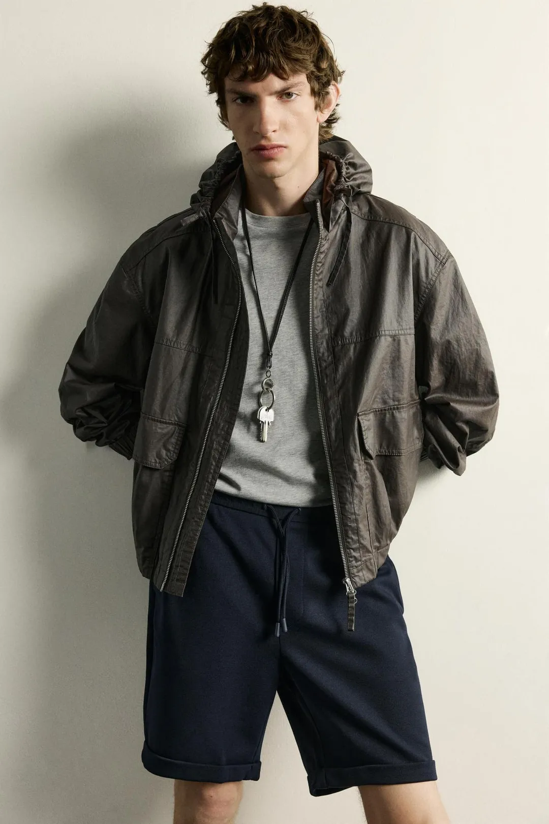 Zara Navy Drawstring Casual Shorts — Navy