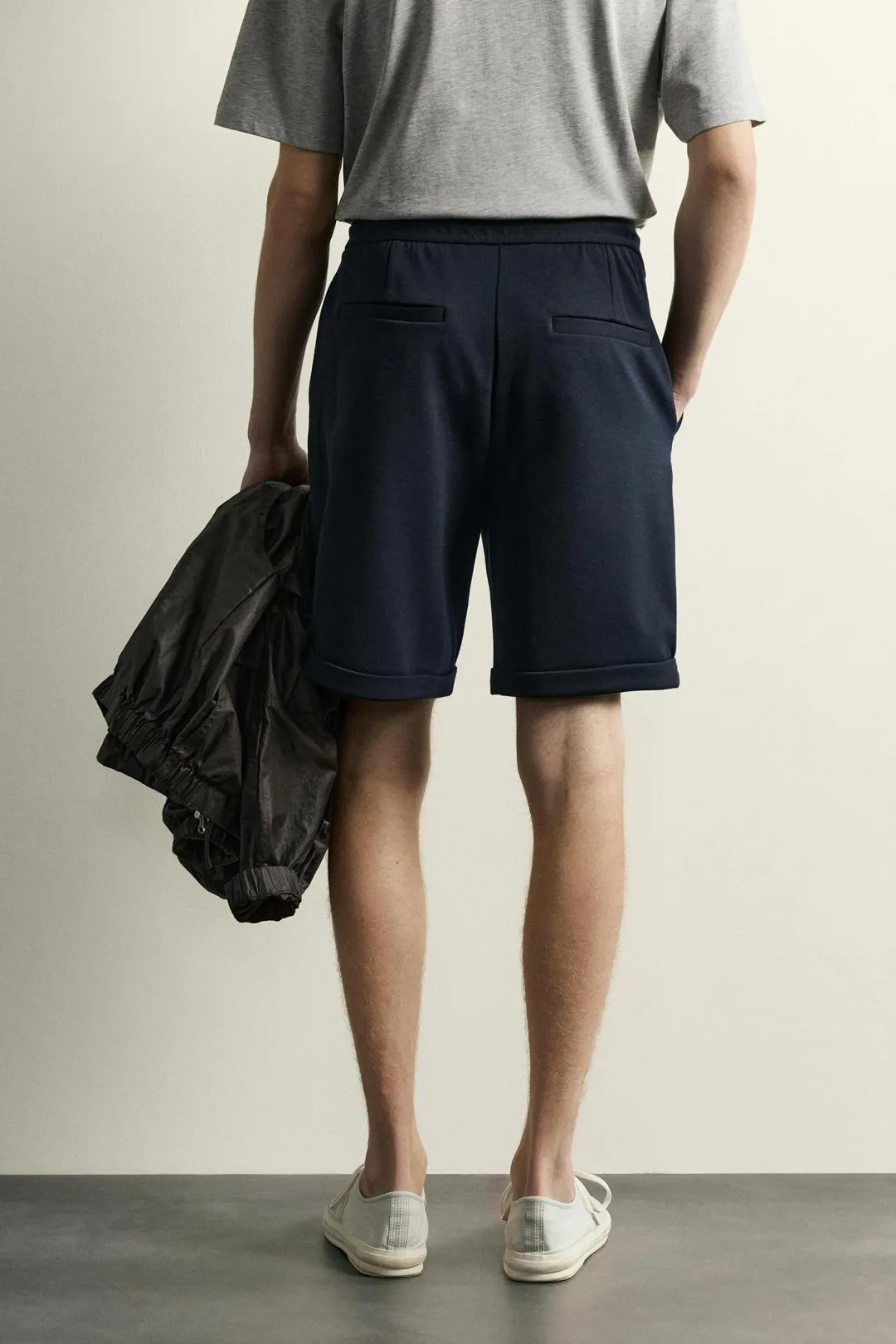 Zara Navy Drawstring Casual Shorts — Navy