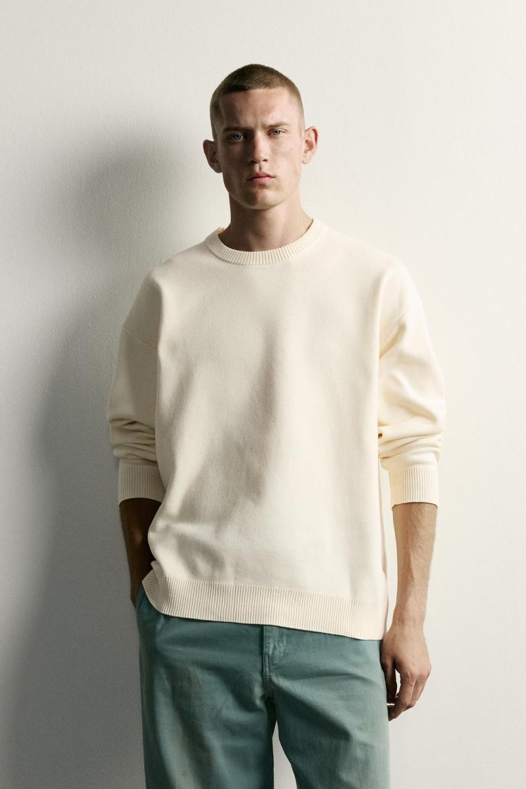 Zara Soft Relaxed Knit Pullover — Blanc cassé