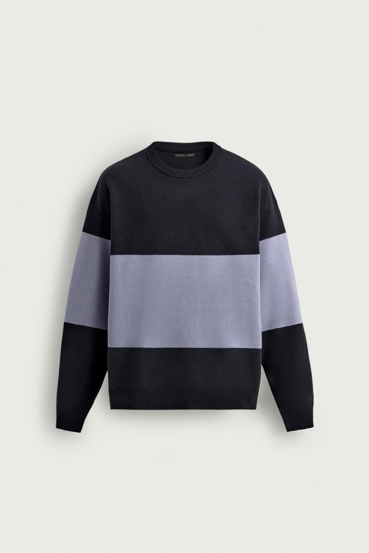 Zara Soft Relaxed Knit Pullover — Bleu / Bleu marine