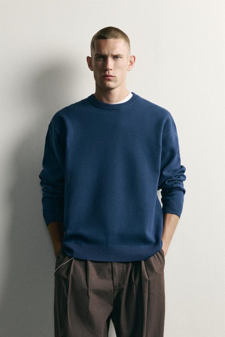 Zara Soft Relaxed Knit Pullover — Bleu roi