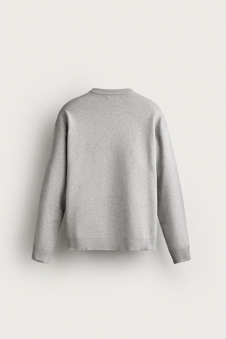 Zara Soft Relaxed Knit Pullover — Gris chiné