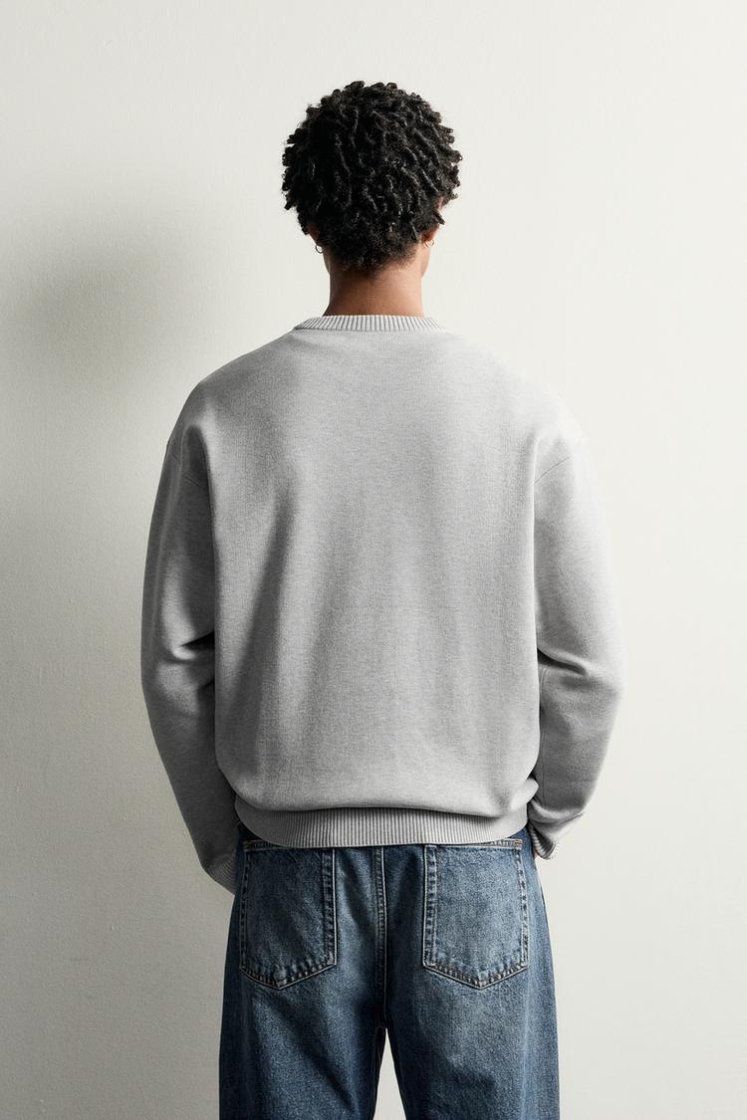 Zara Soft Relaxed Knit Pullover — Gris chiné