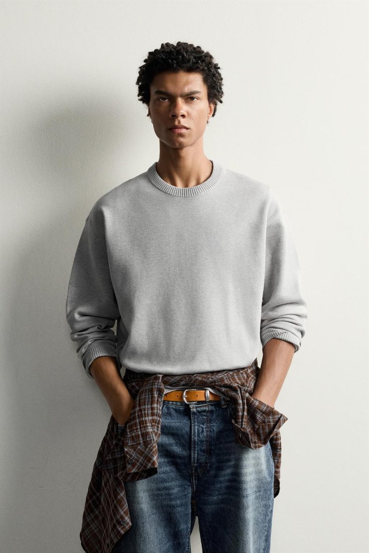 Zara Soft Relaxed Knit Pullover — Gris chiné