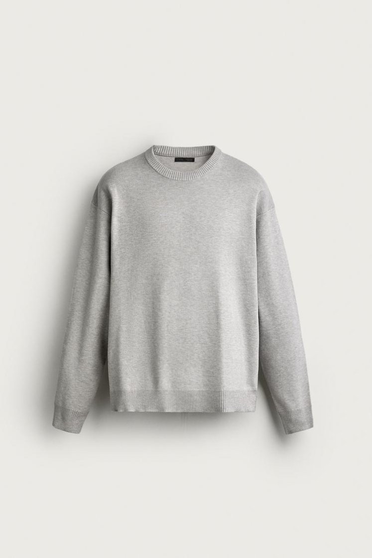 Zara Soft Relaxed Knit Pullover — Gris chiné