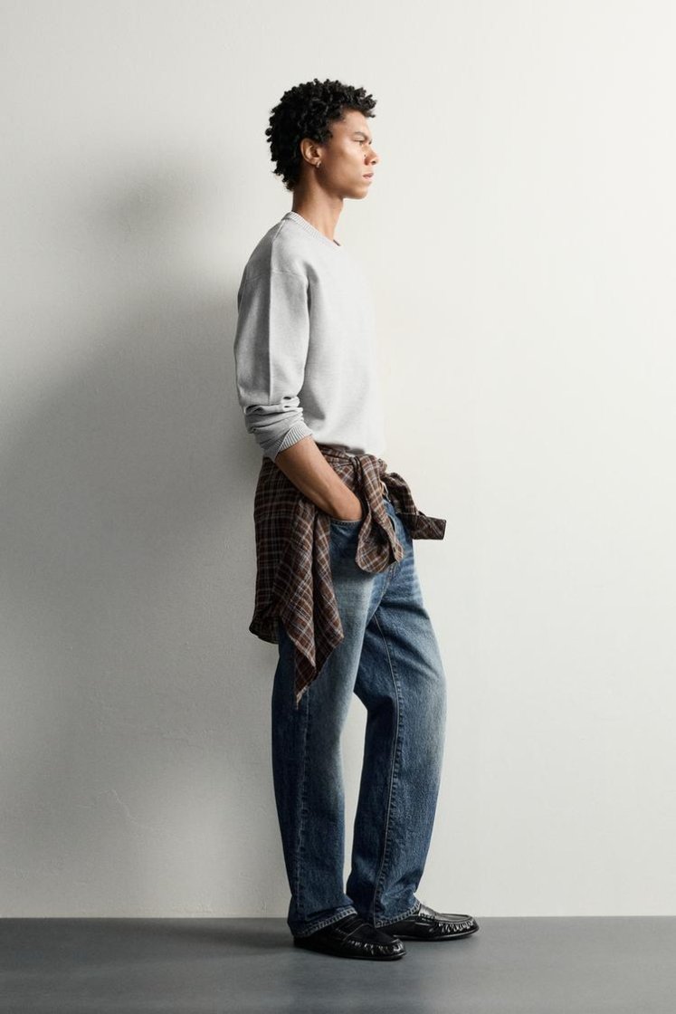 Zara Soft Relaxed Knit Pullover — Gris chiné