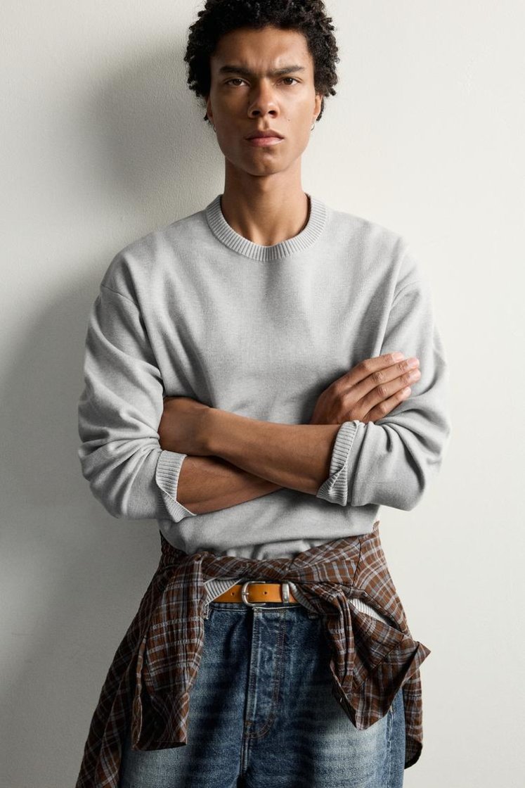 Zara Soft Relaxed Knit Pullover — Gris chiné