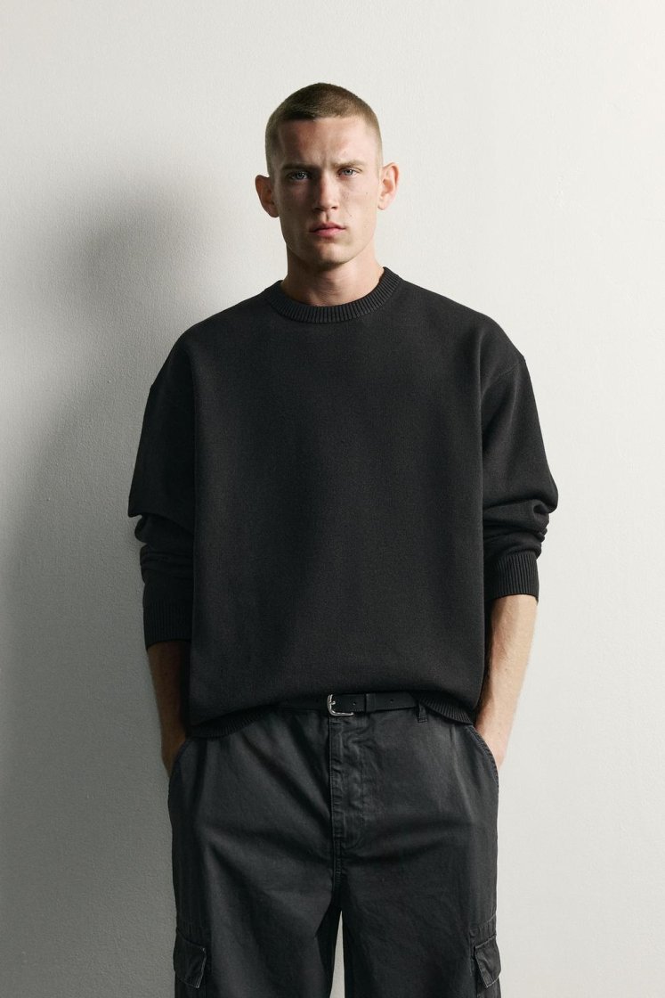 Zara Soft Relaxed Knit Pullover — Noir