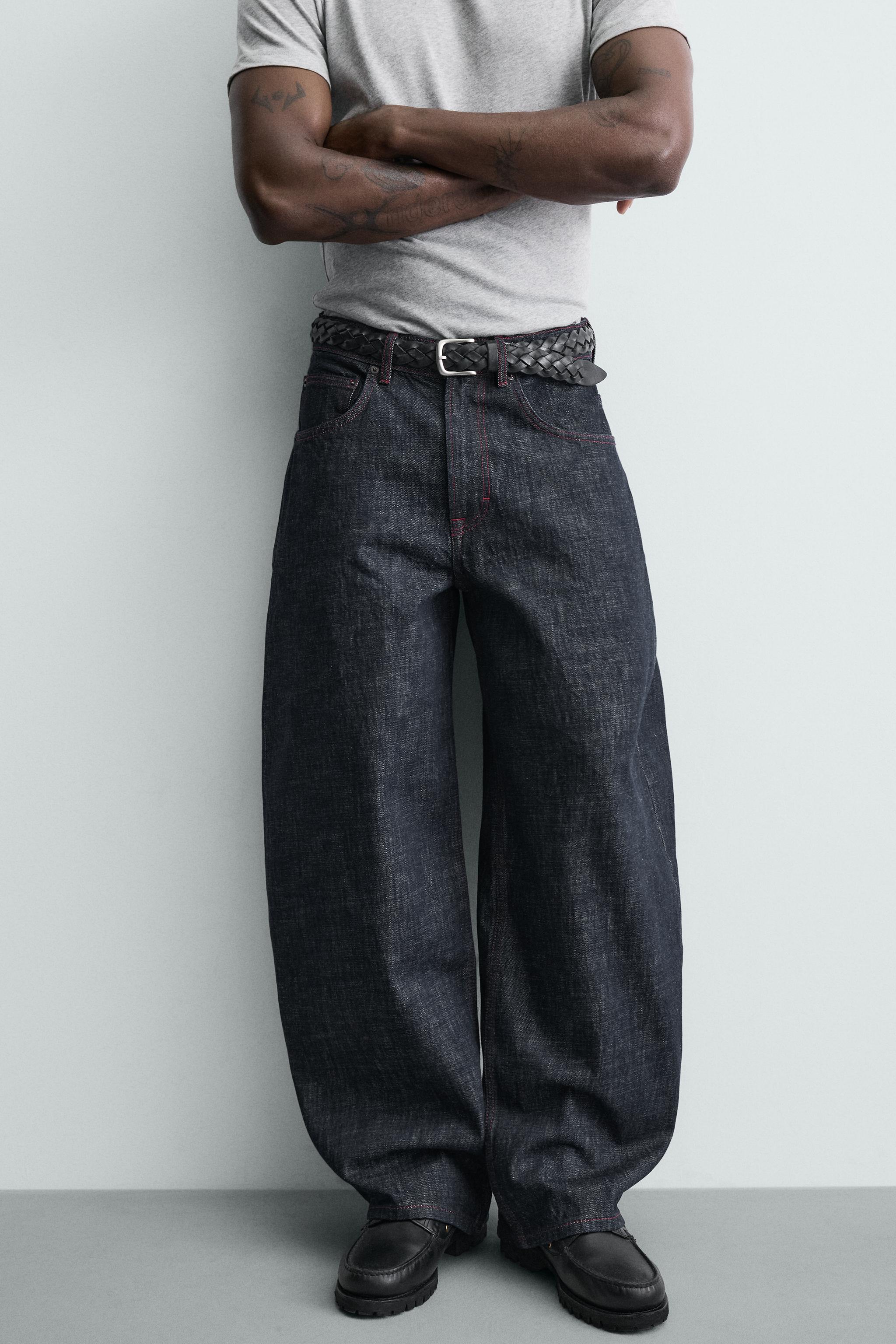 Zara Wide-Leg Denim Jeans — Dark Blue