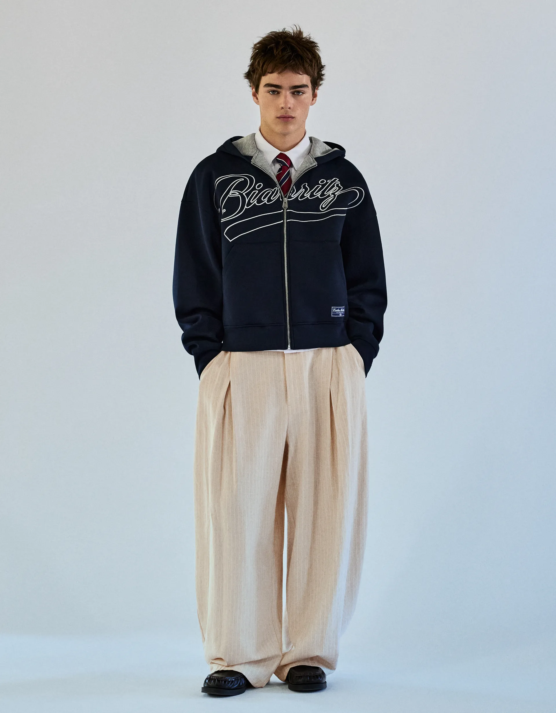 Bershka Contrast print hood sweatshirt