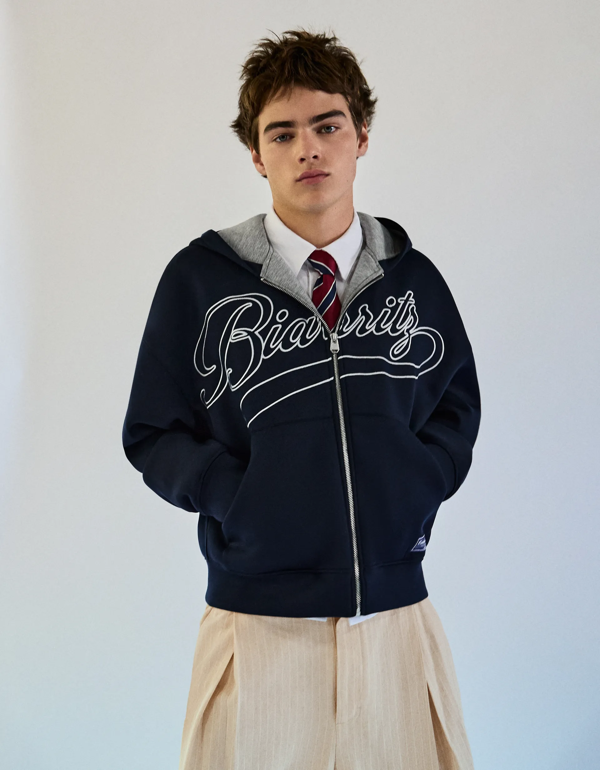 Bershka Contrast print hood sweatshirt