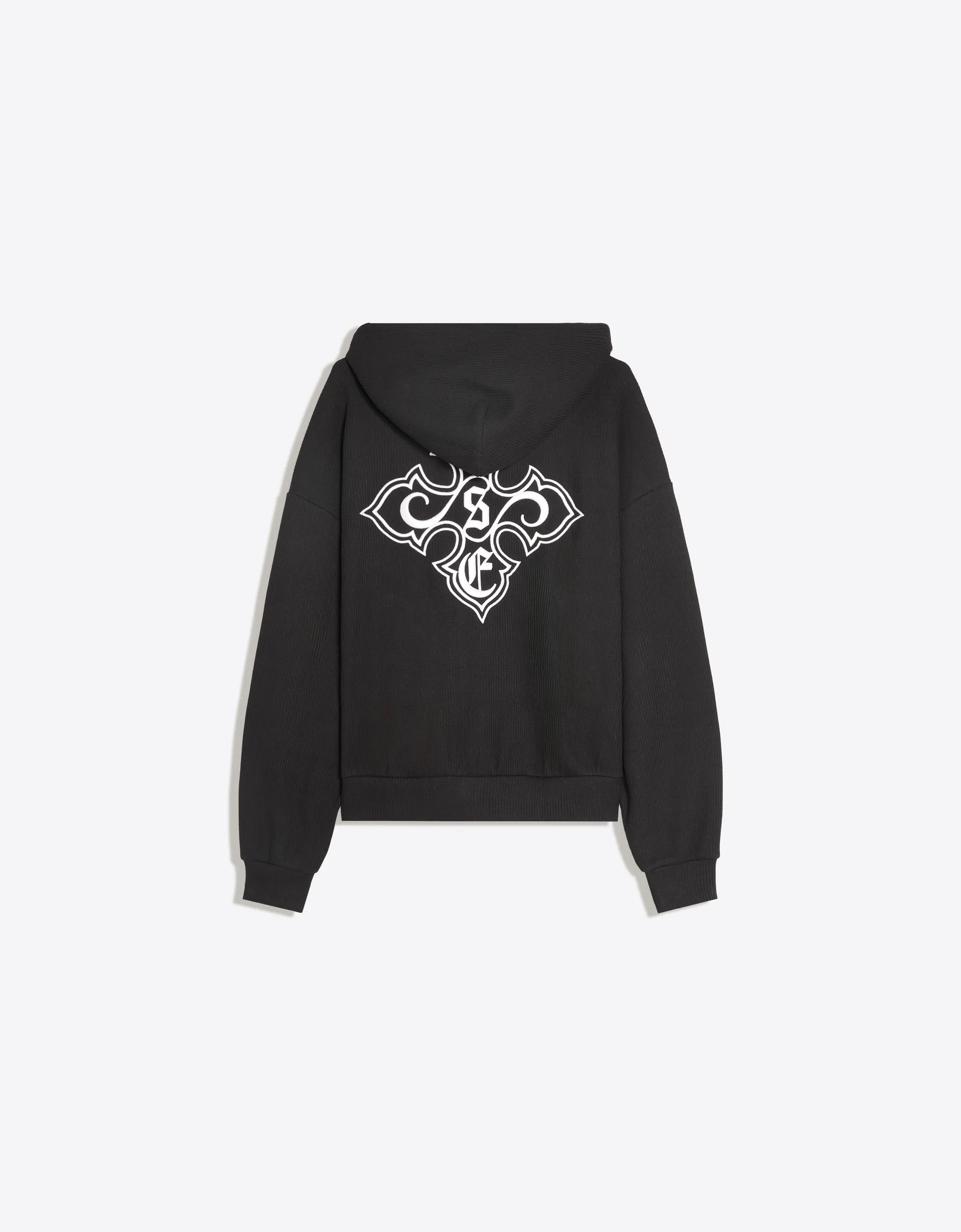 Bershka Embroidered waffle-knit hood sweatshirt — Black