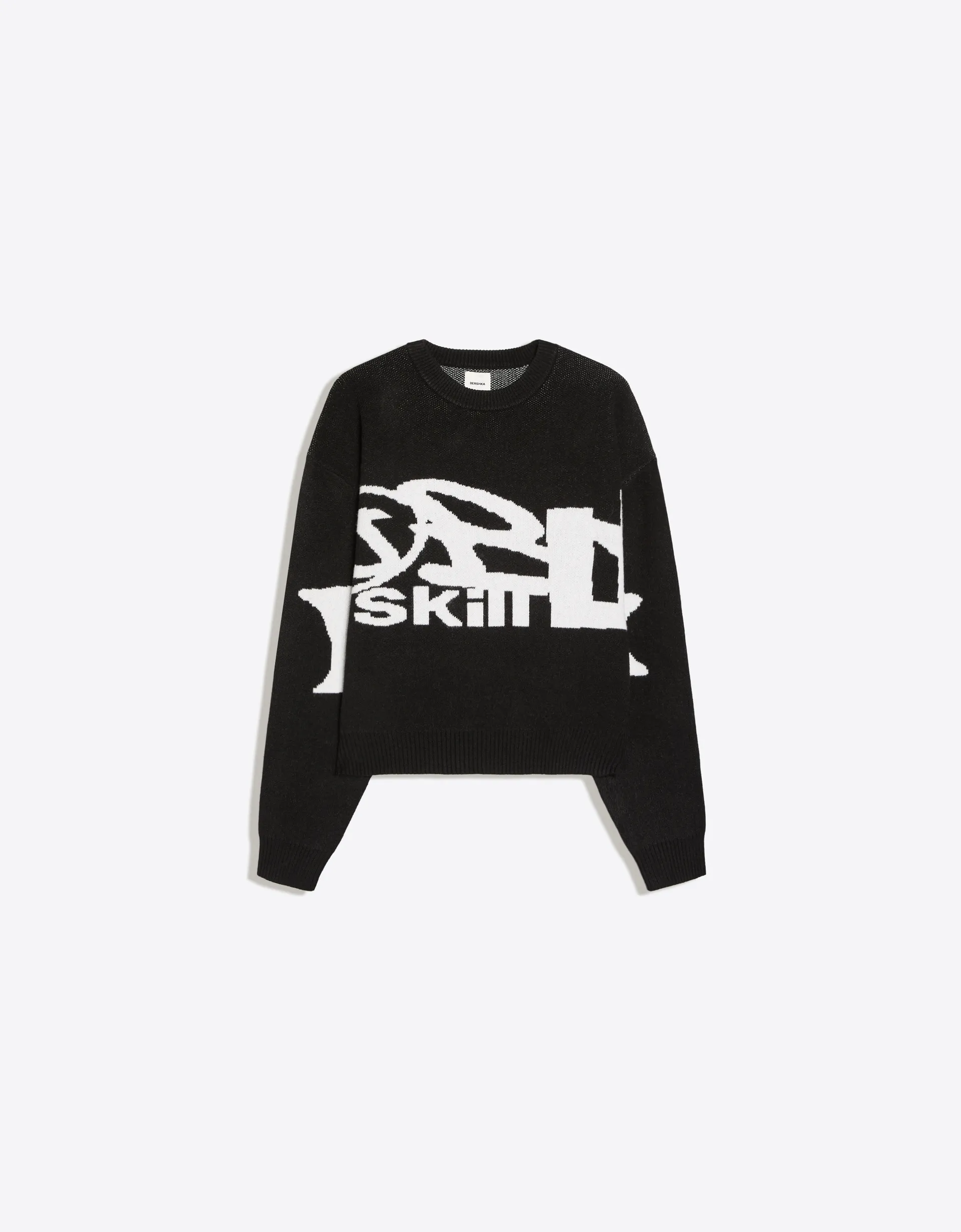 Bershka Graphic Jacquard Sweater — أسود