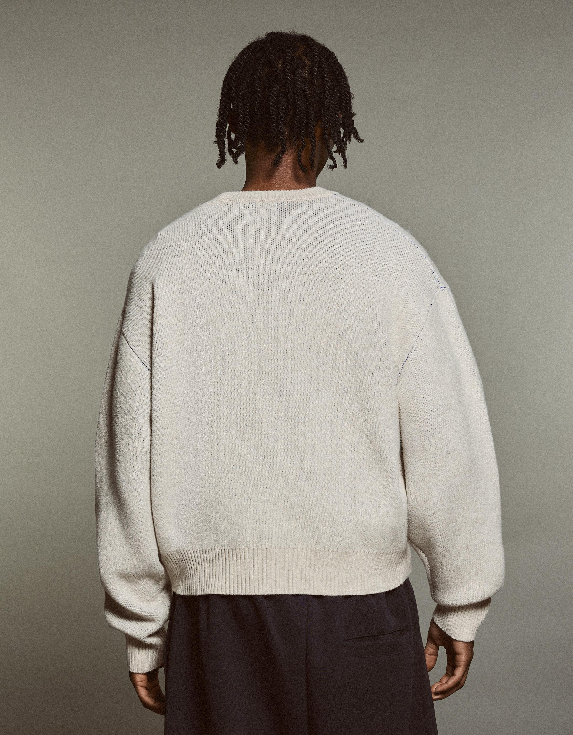 Bershka Graphic Jacquard Sweater — حجري