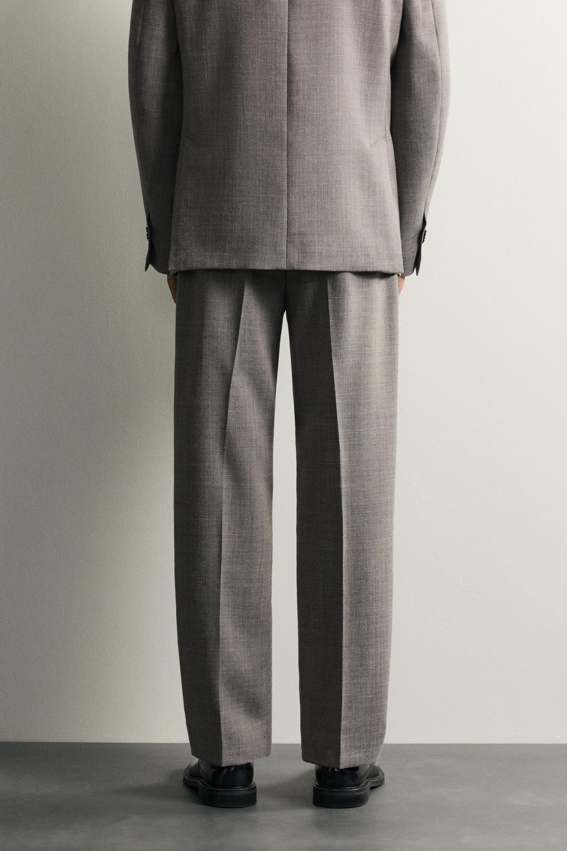 Zara Regular Fit Wool Suit Trousers — Grey