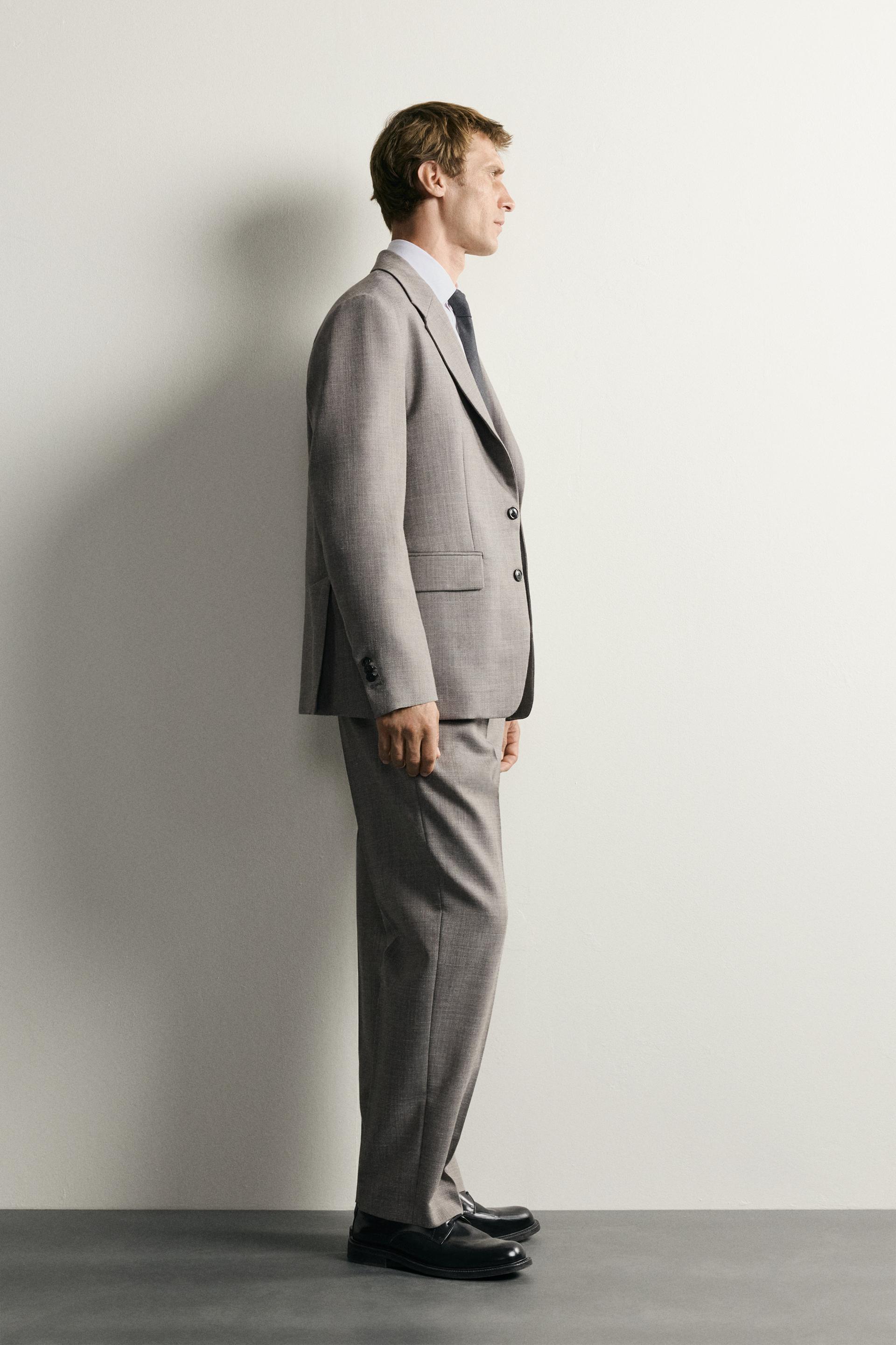 Zara Regular Fit Wool Suit Trousers — Grey