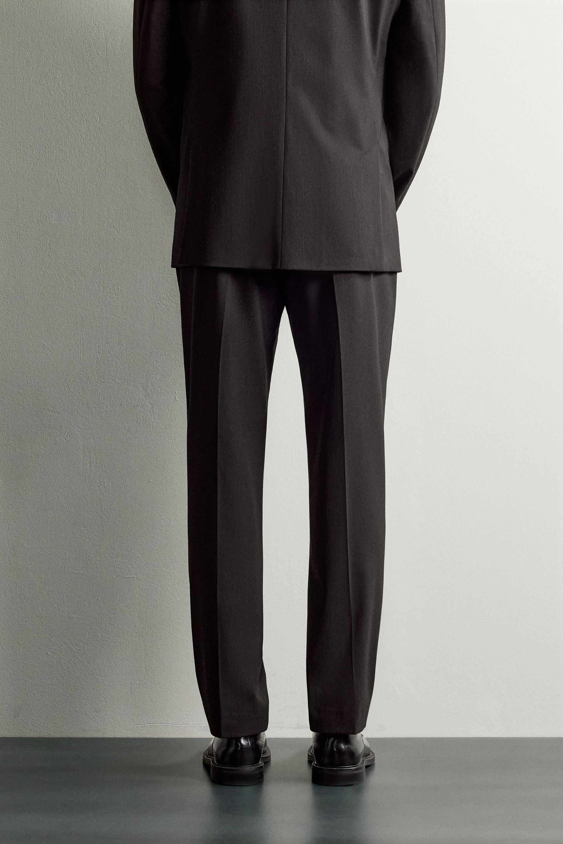 Zara Striped Tailored Trousers — Espresso