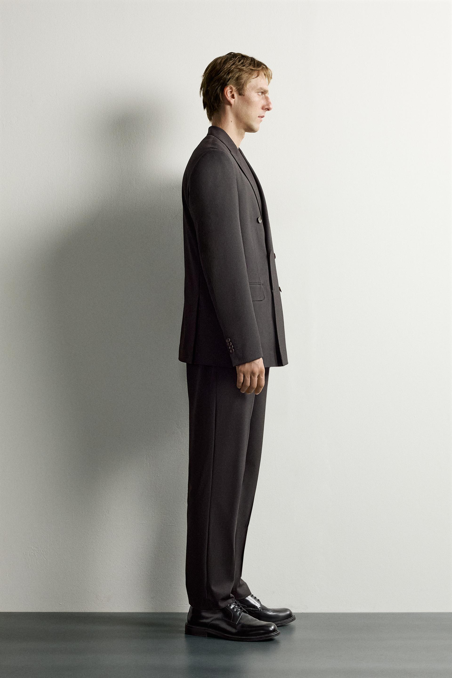 Zara Striped Tailored Trousers — Espresso