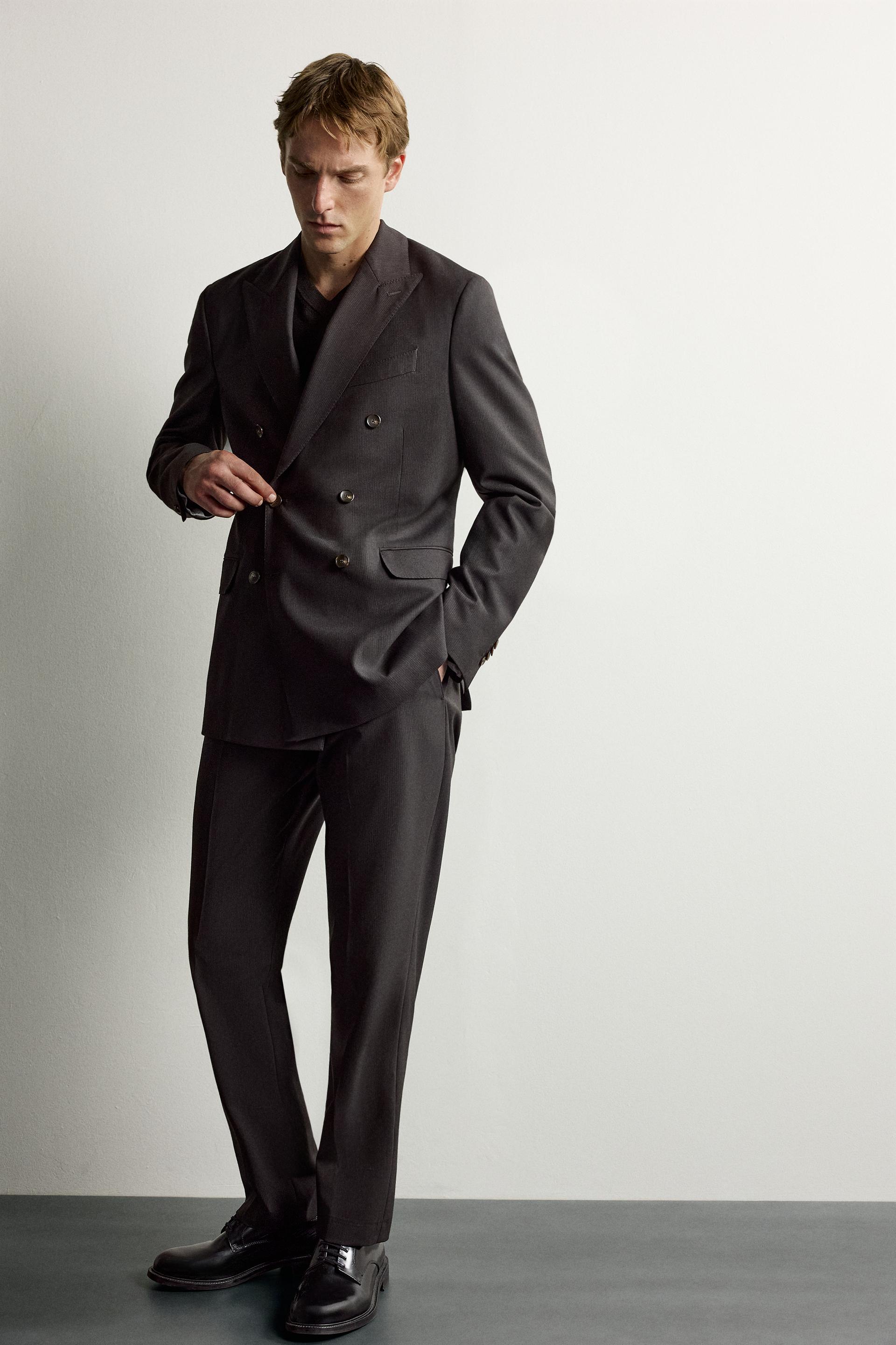 Zara Striped Tailored Trousers — Espresso
