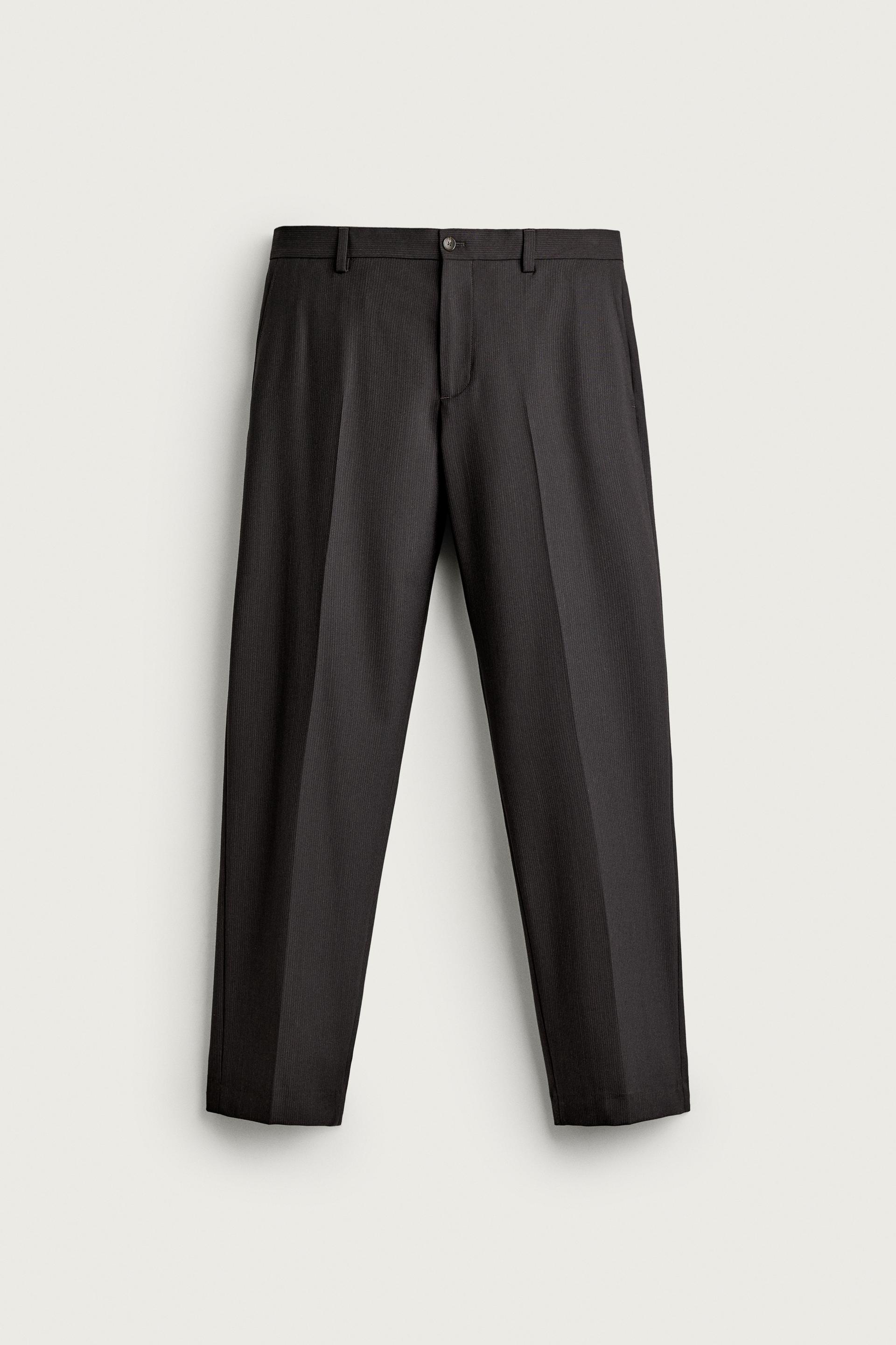 Zara Striped Tailored Trousers — Espresso