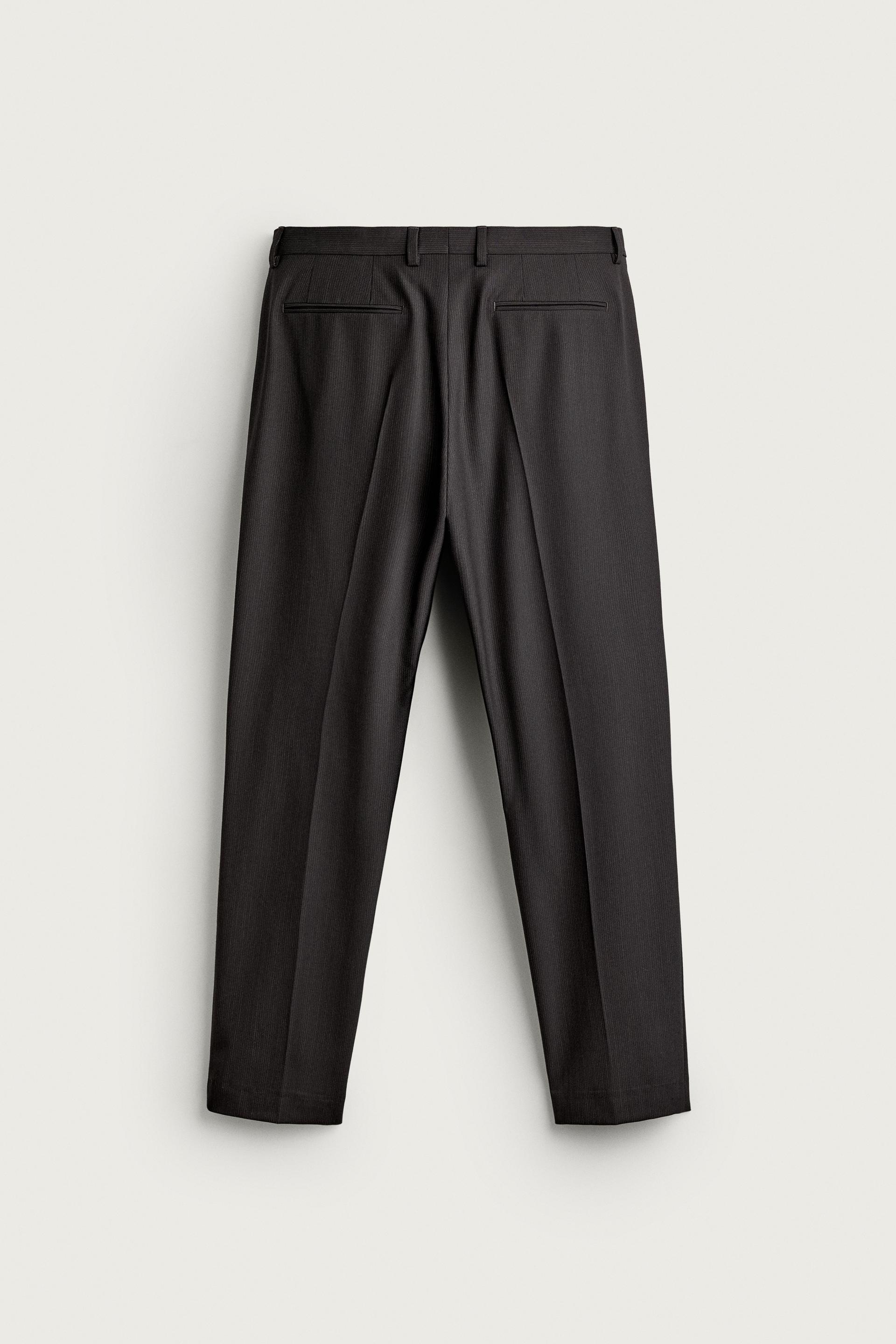 Zara Striped Tailored Trousers — Espresso