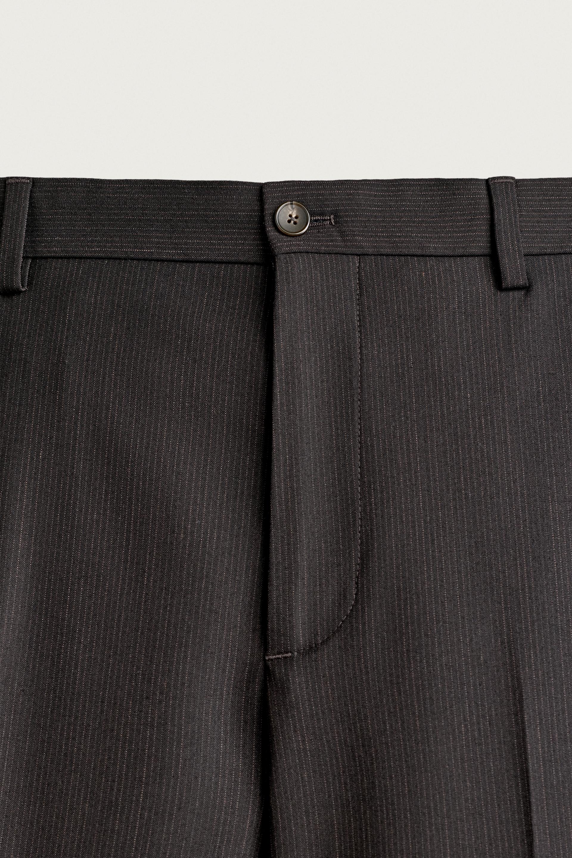 Zara Striped Tailored Trousers — Espresso