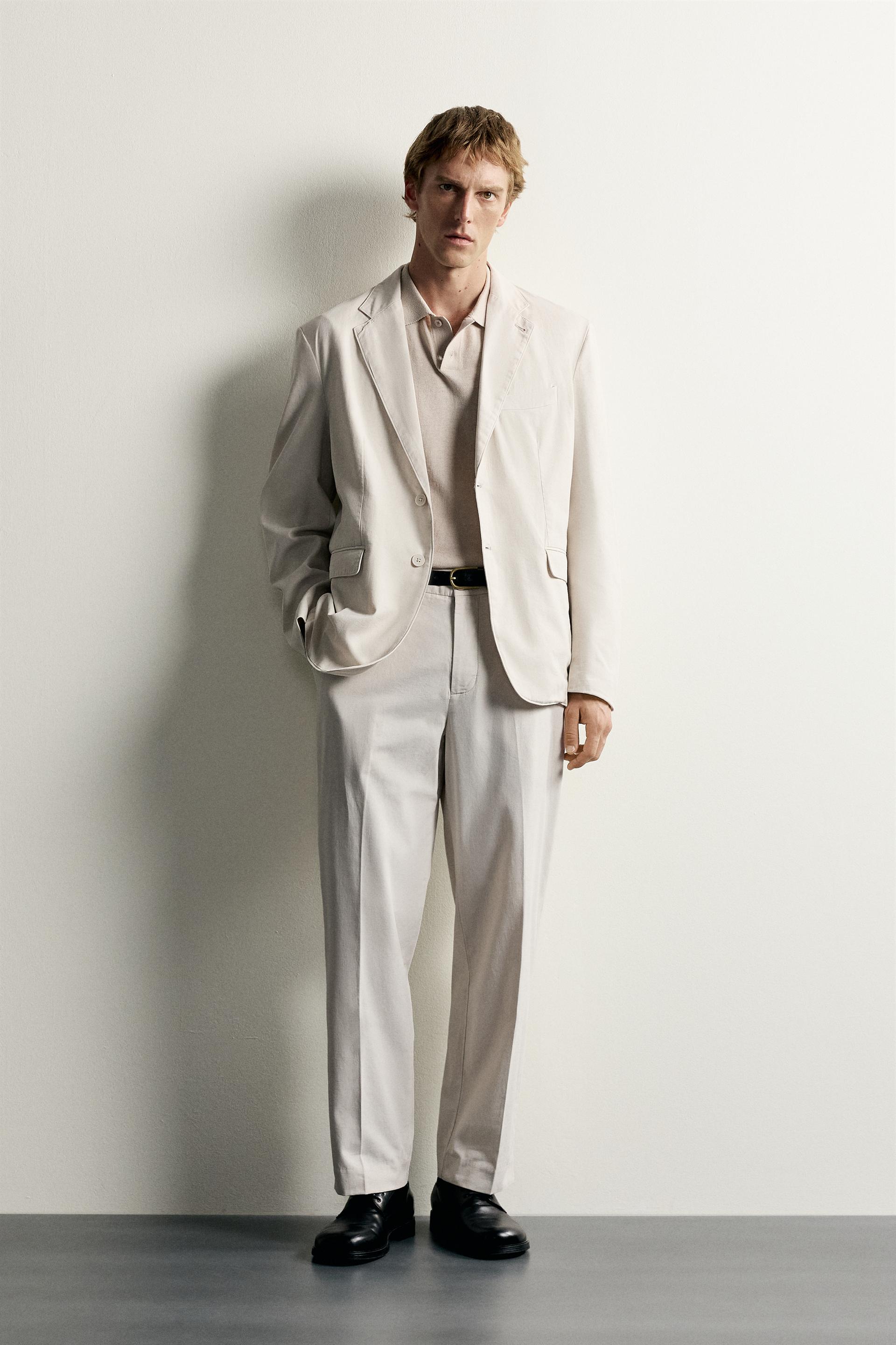 Zara Relaxed Faded Cotton-Linen Trous — Beige