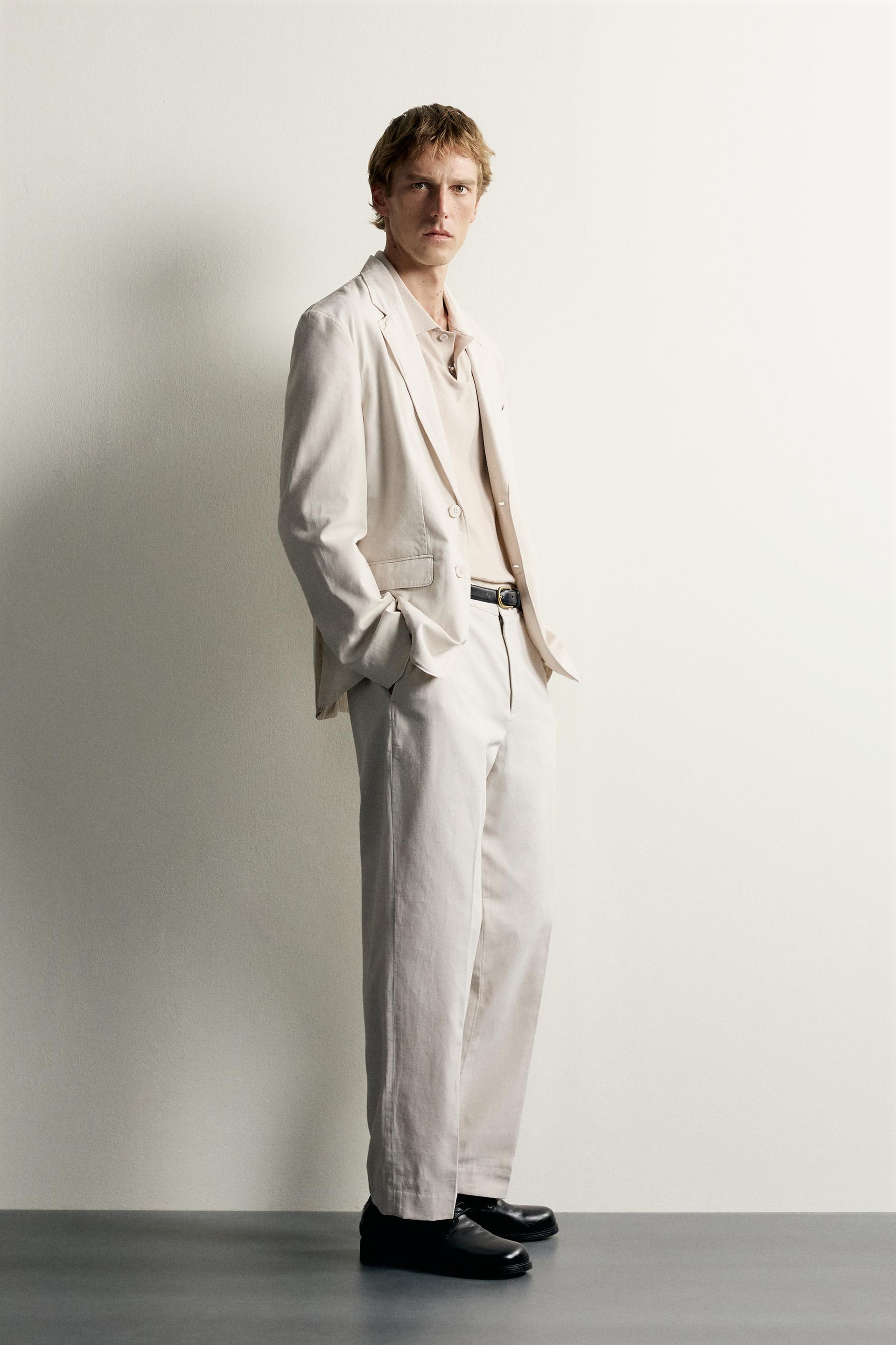 Zara Relaxed Faded Cotton-Linen Trous — Beige