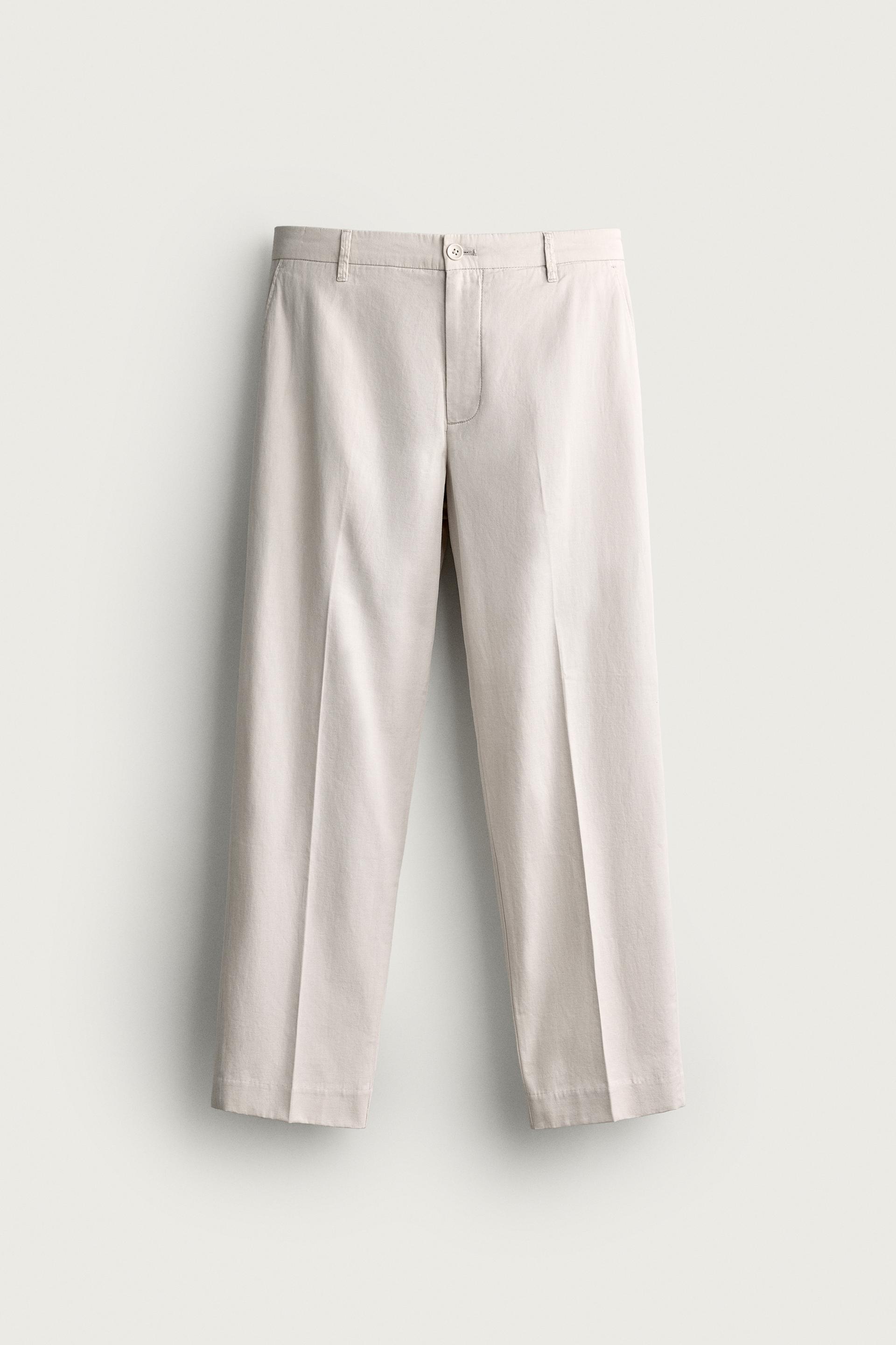 Zara Relaxed Faded Cotton-Linen Trous — Beige
