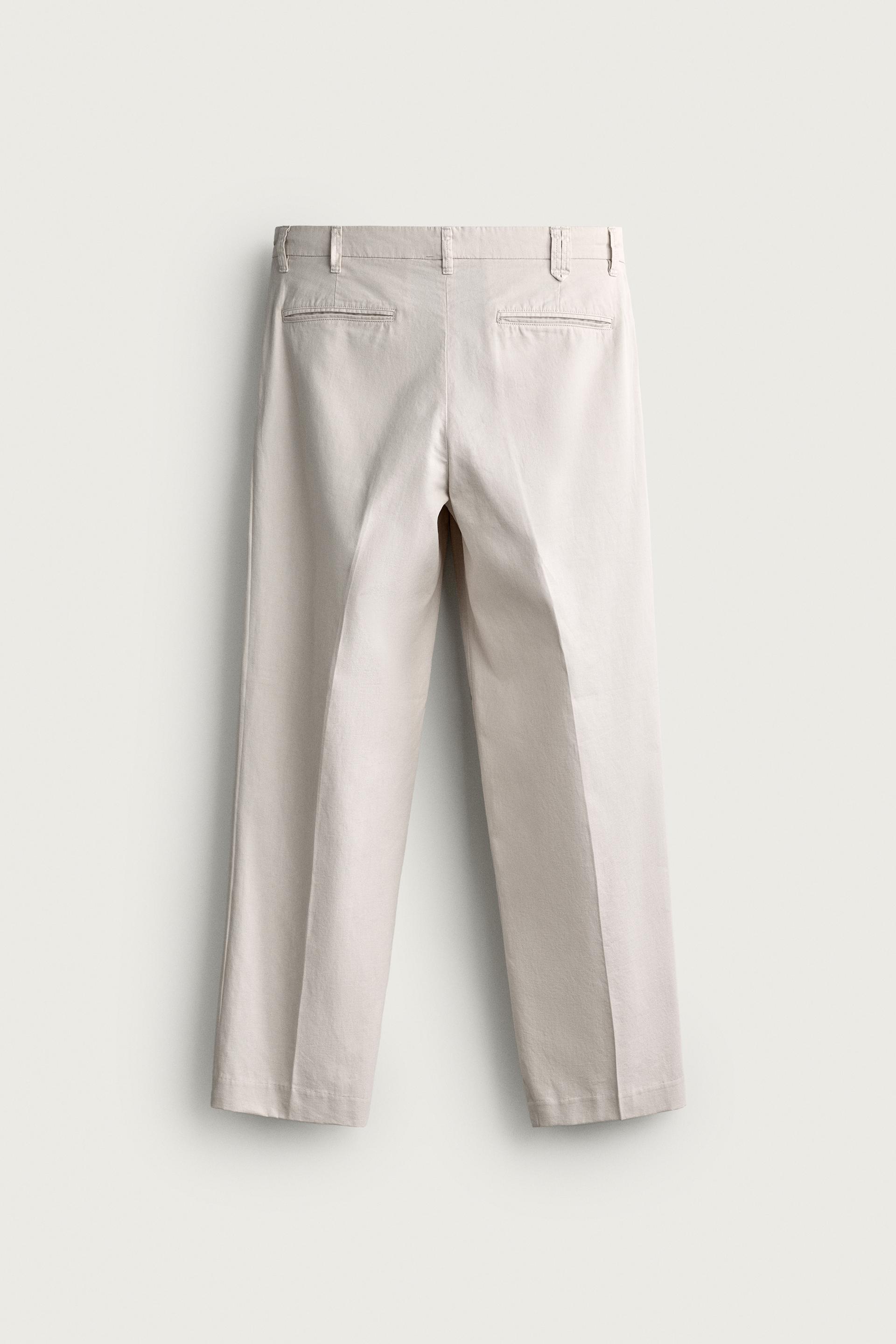 Zara Relaxed Faded Cotton-Linen Trous — Beige