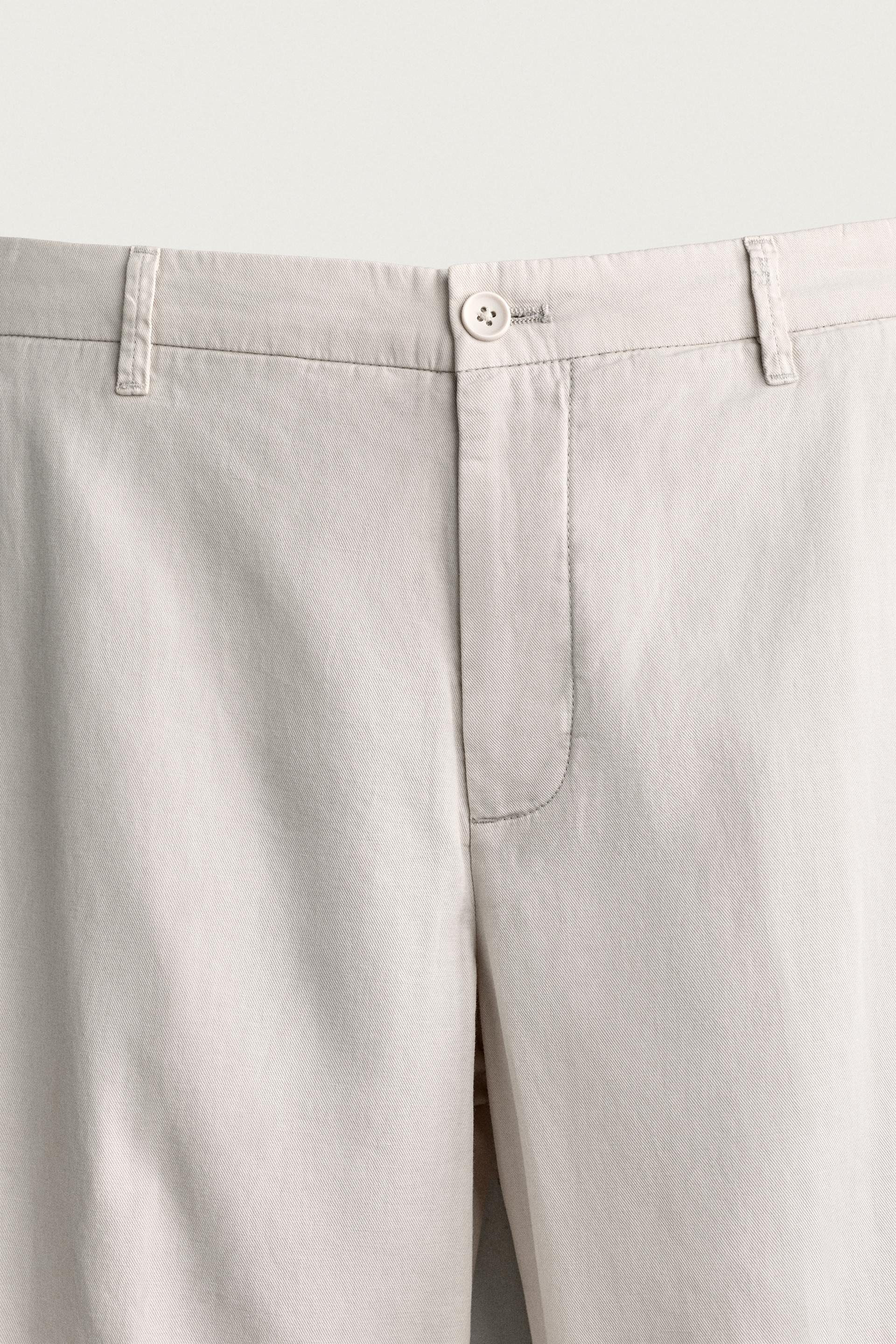 Zara Relaxed Faded Cotton-Linen Trous — Beige