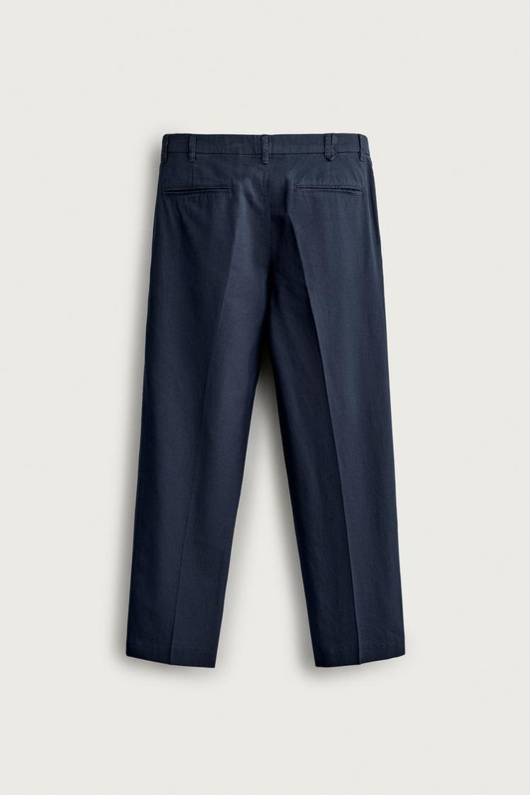 Zara Relaxed Faded Cotton-Linen Trous — Navy