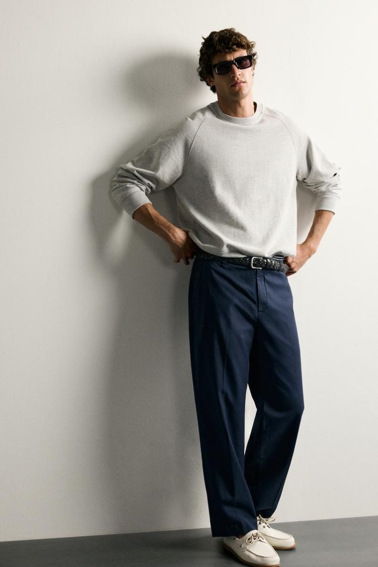 Zara Relaxed Faded Cotton-Linen Trous — Navy