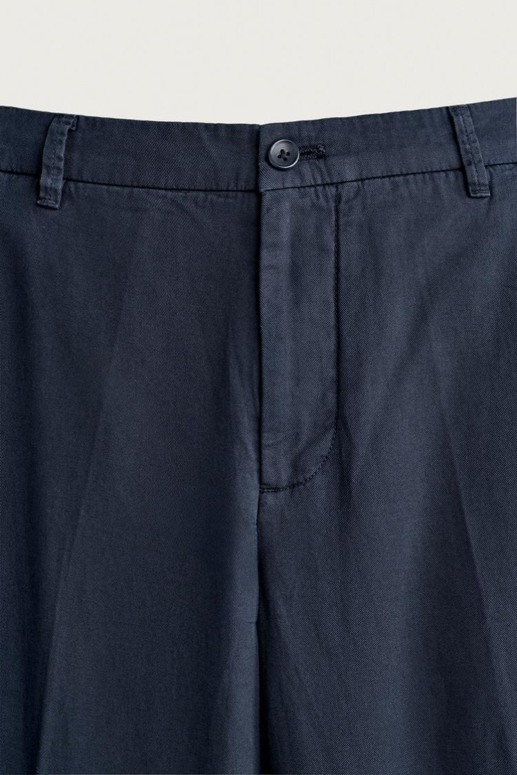 Zara Relaxed Faded Cotton-Linen Trous — Navy
