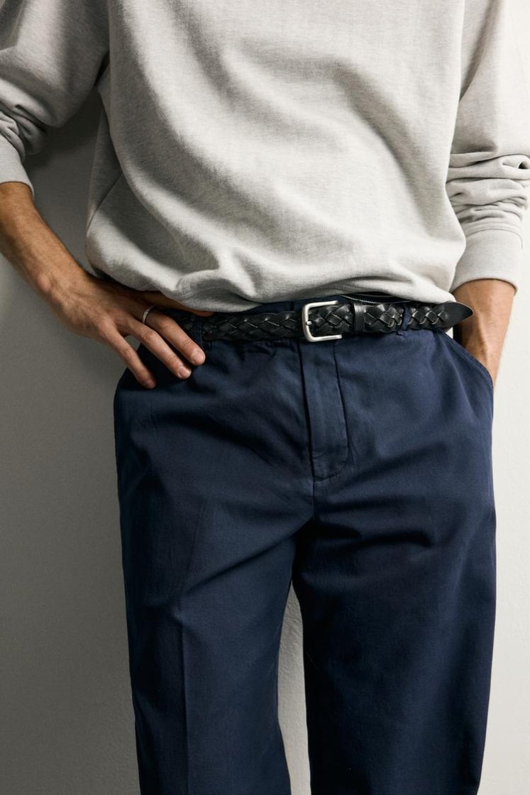 Zara Relaxed Faded Cotton-Linen Trous — Navy