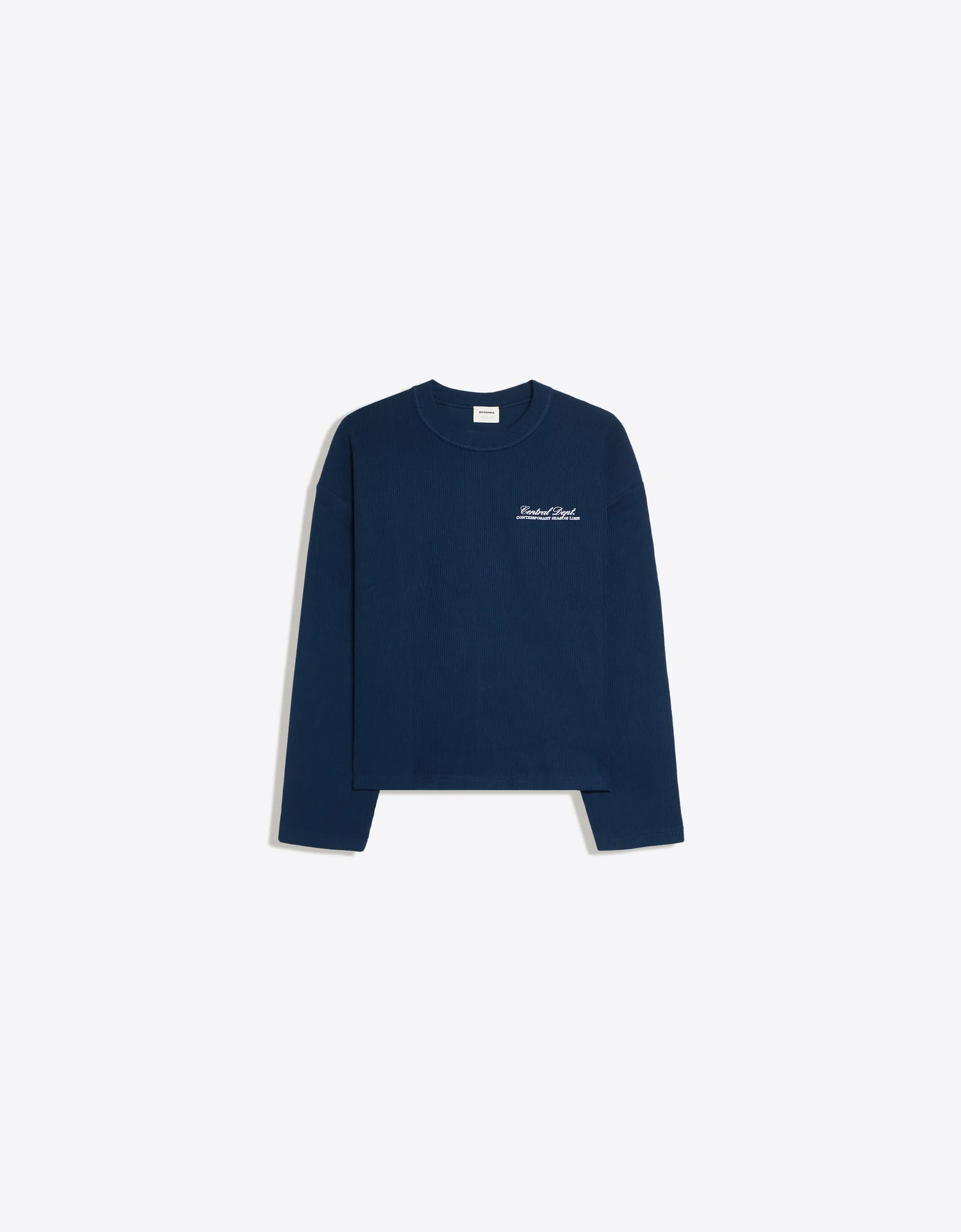 Bershka Ribbed Long-Sleeve Tee — Navy